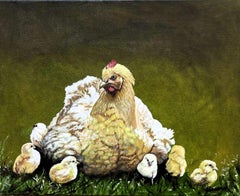Hen & Chicks, Oil Painting