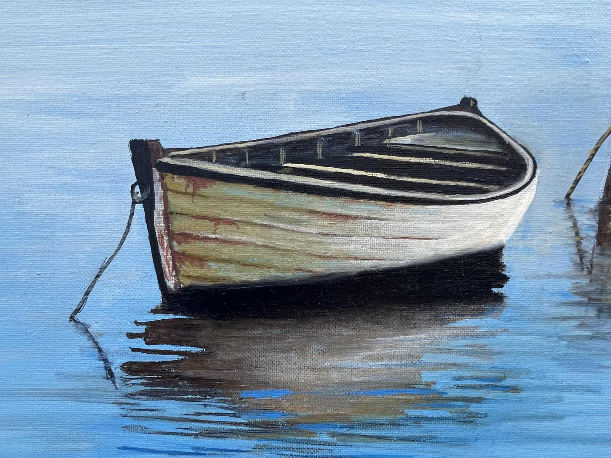 Ruderboot, Ölgemälde (Blau), Landscape Painting, von Shela Goodman