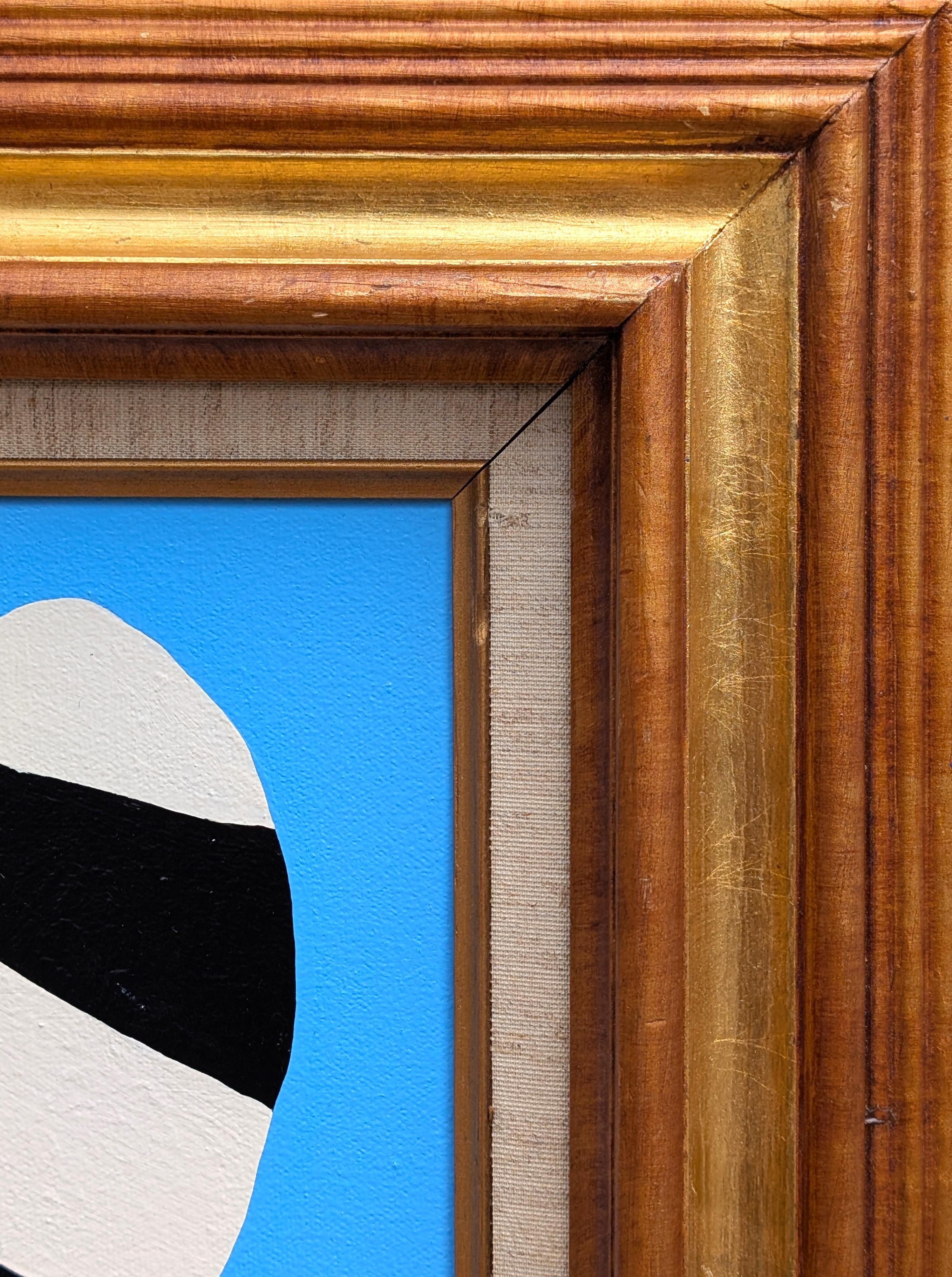 Contemporary Abstract Black and White Shape on Light Blue Field Painting For Sale 1