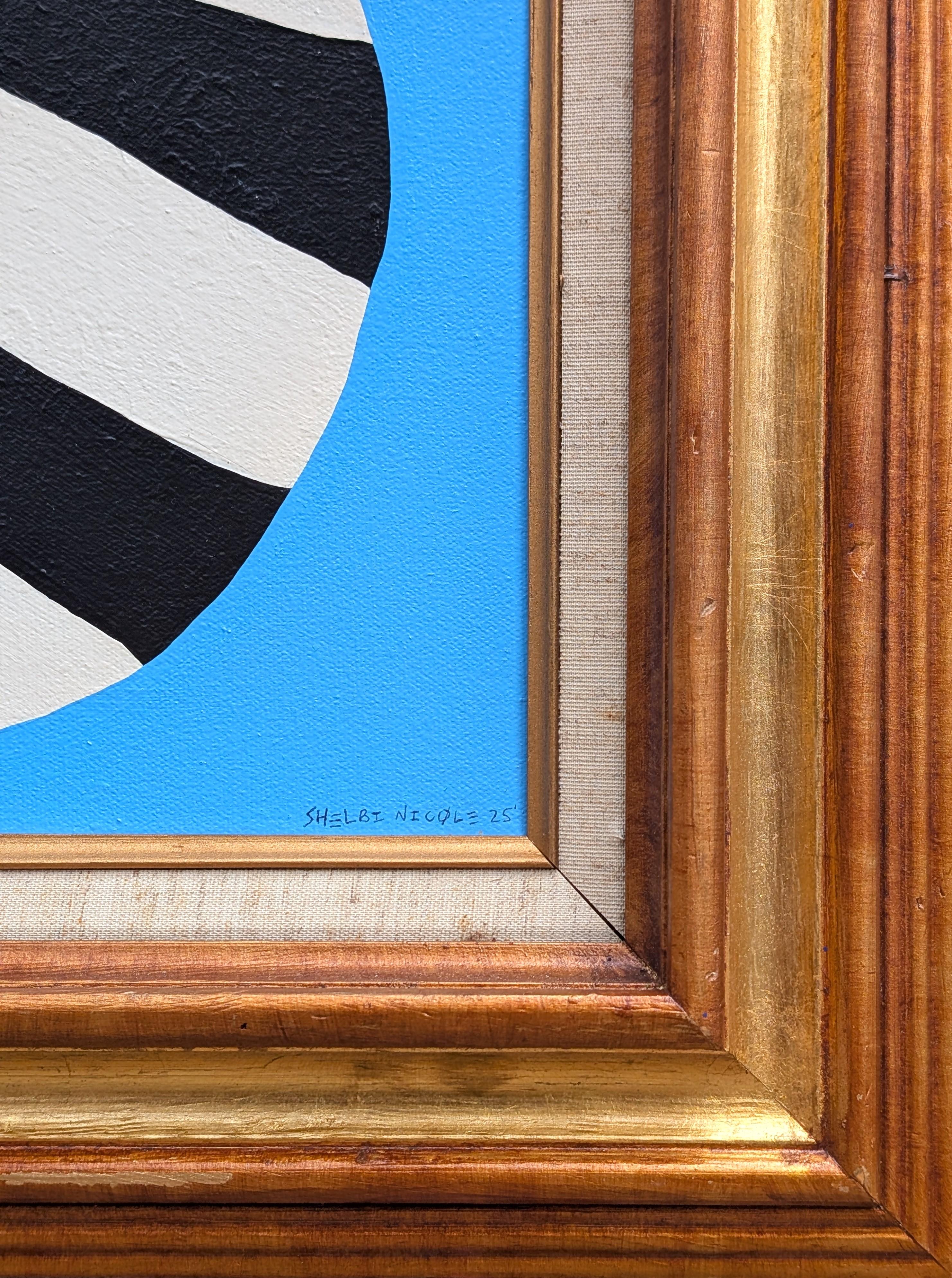 Contemporary Abstract Black and White Shape on Light Blue Field Painting For Sale 2