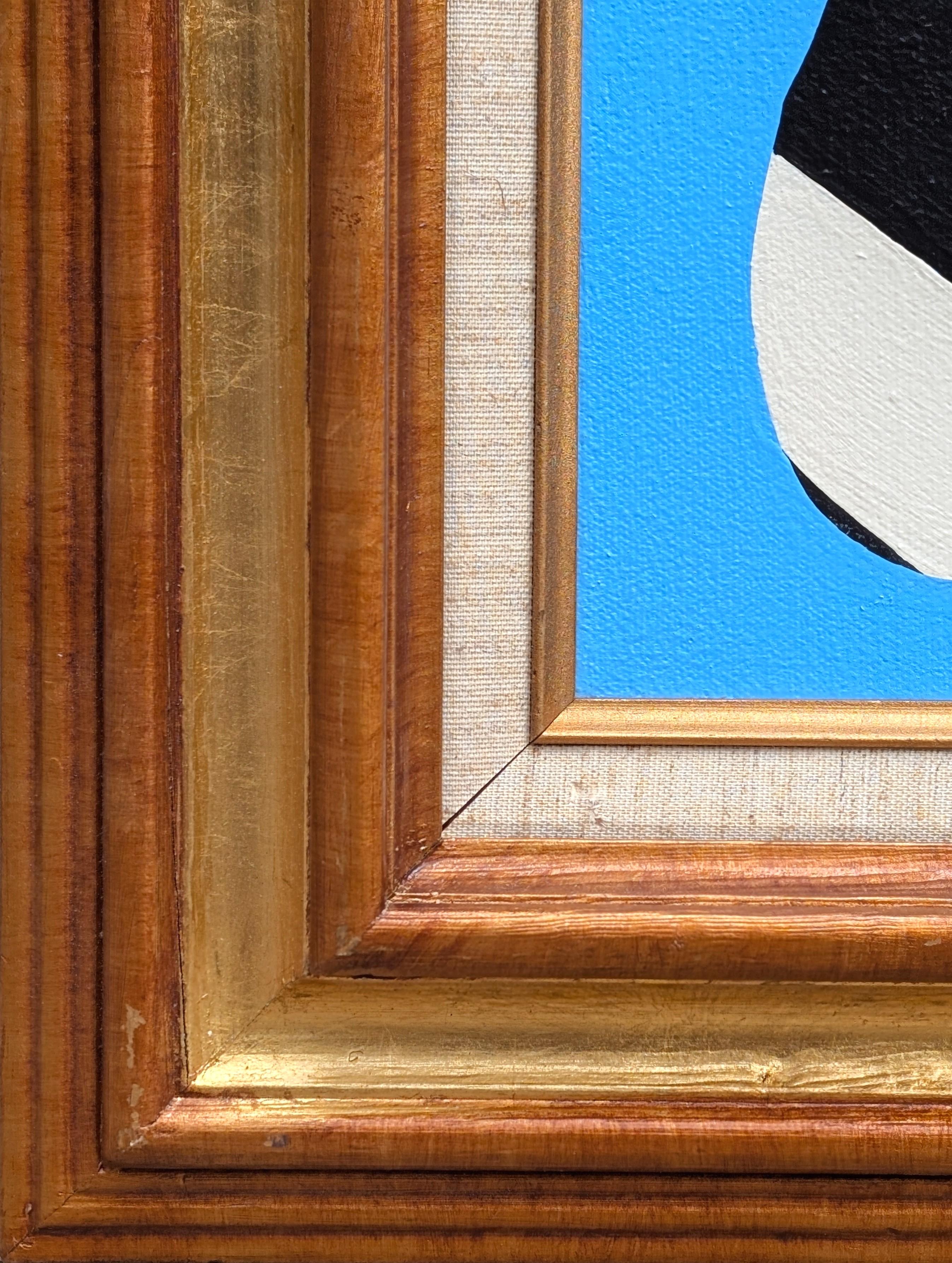 Contemporary Abstract Black and White Shape on Light Blue Field Painting For Sale 3