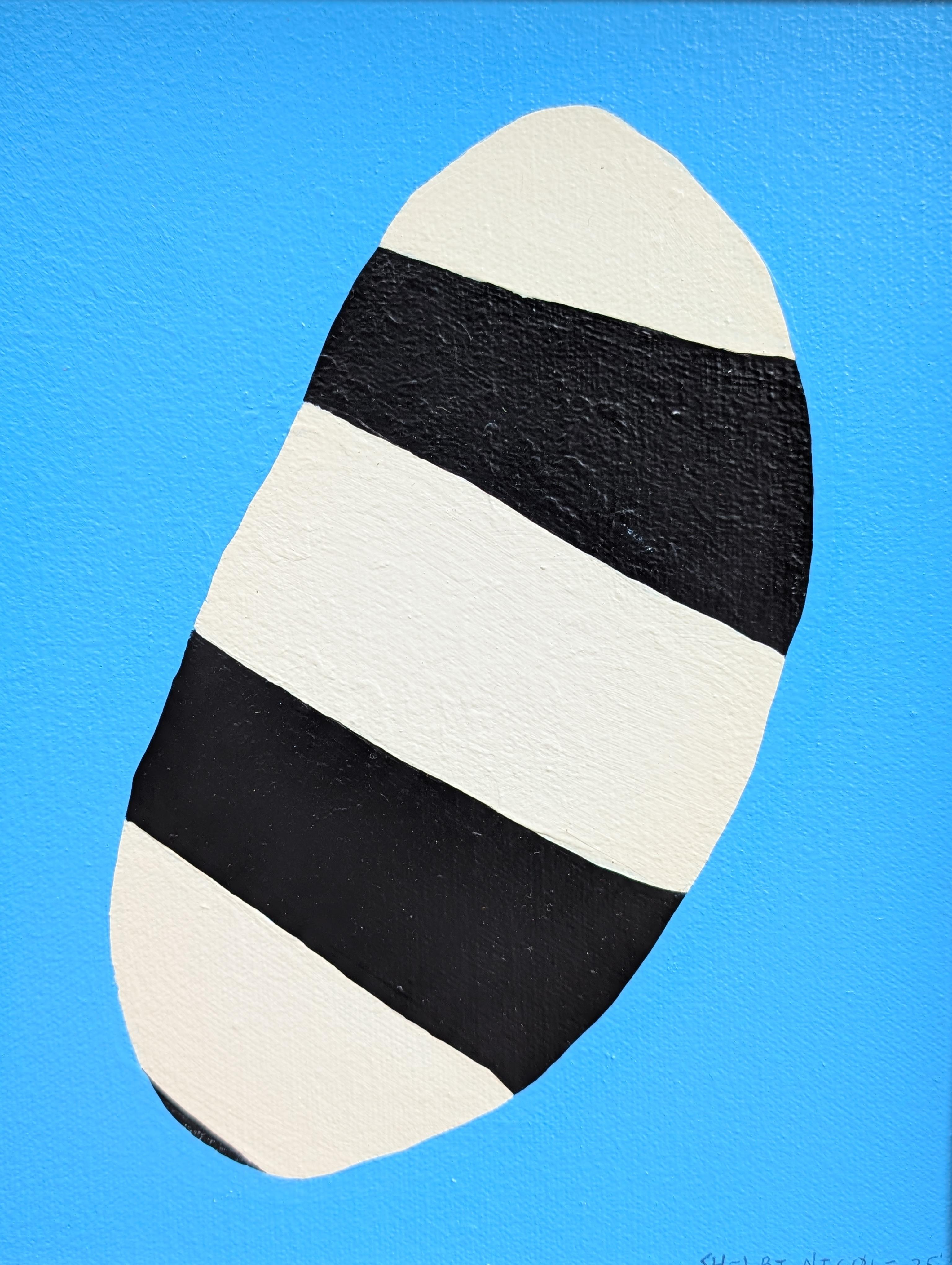 Contemporary Abstract Black and White Shape on Light Blue Field Painting For Sale 5