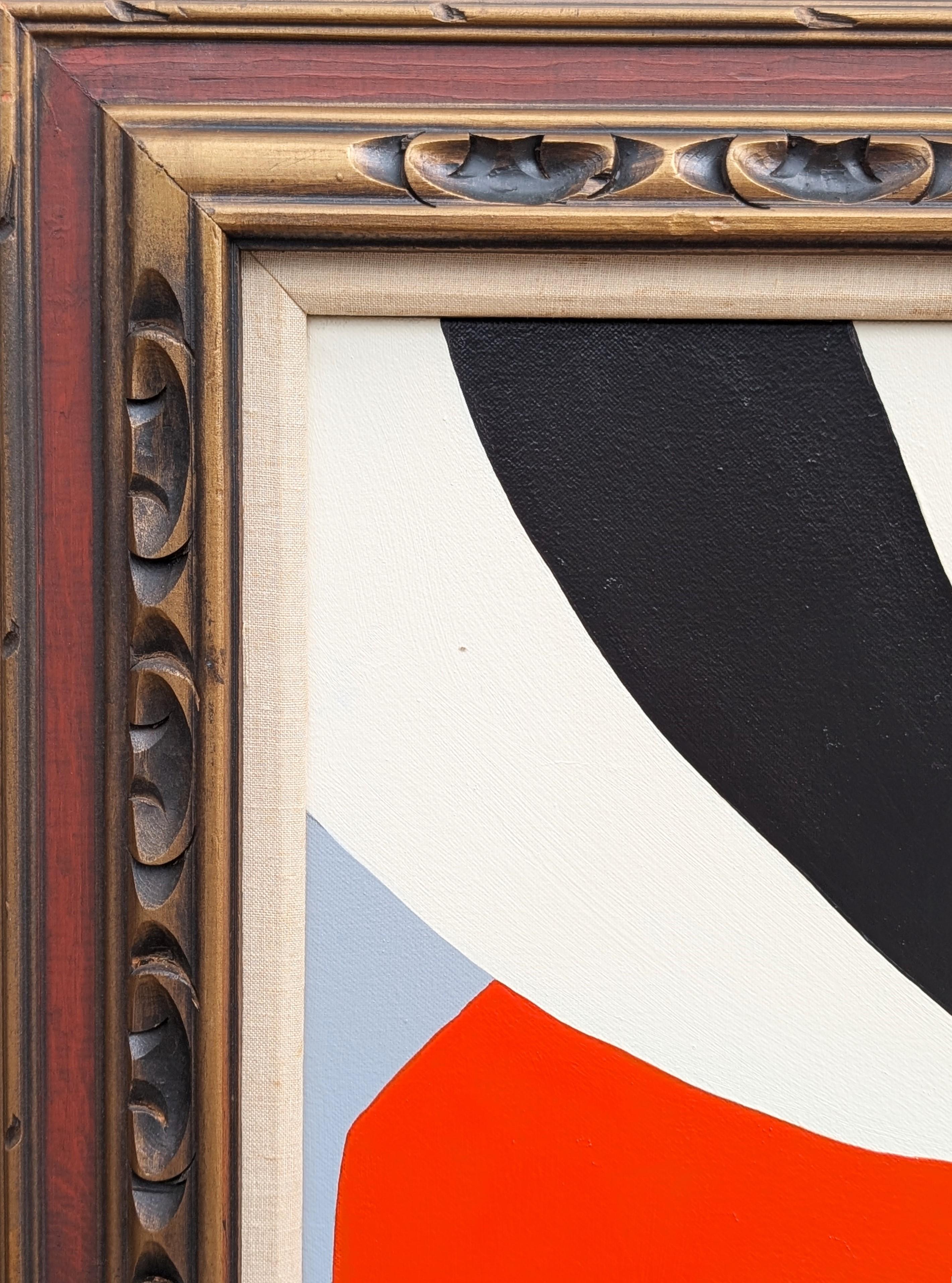 Zeitgenössische abstrakte schwarze, weiße und orangefarbene Formen auf grauem Feld Gemälde (Orange), Abstract Painting, von Shelbi Nicole