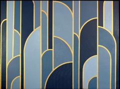 Supper Club, Geometric, Blue, Gold Metallic, Painting, Art Deco, Female Artist