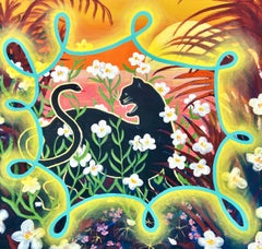 Ego" - floral - sol - fauvismo - colorido - gato negro - mitología griega - serpientes