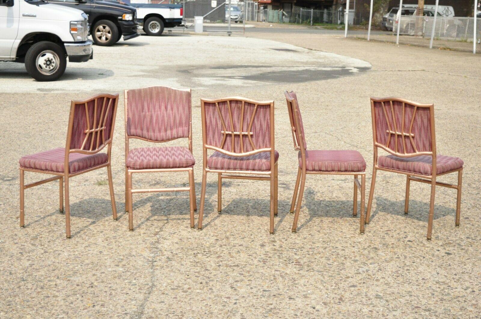 Shelby Williams Faux Bamboo Pink Rose Gold Upholstered Banquet Chairs, Set of 6 For Sale 3