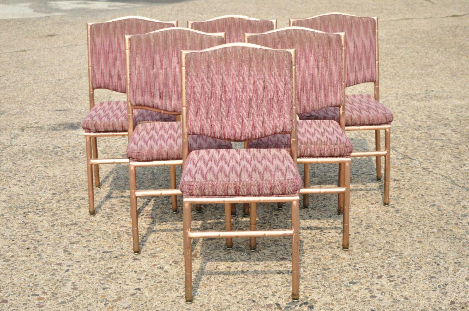 Vintage Shelby Williams Faux bamboo stacking pink / rose gold banquet dining chairs with removable upholstered backs - set of 6

***Listing is for (1) Set of (6) Chairs.*** 

Item features a steel metal frame, faux bamboo design, removable