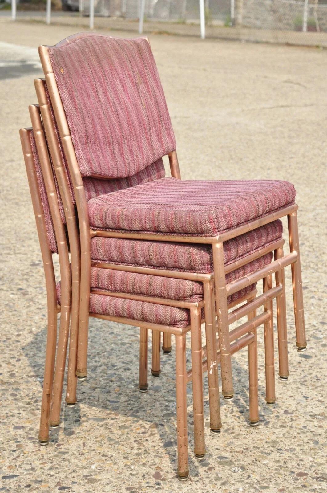Shelby Williams Faux Bamboo Pink Rose Gold Upholstered Banquet Chairs - Set of 6 (Unbekannt) im Angebot