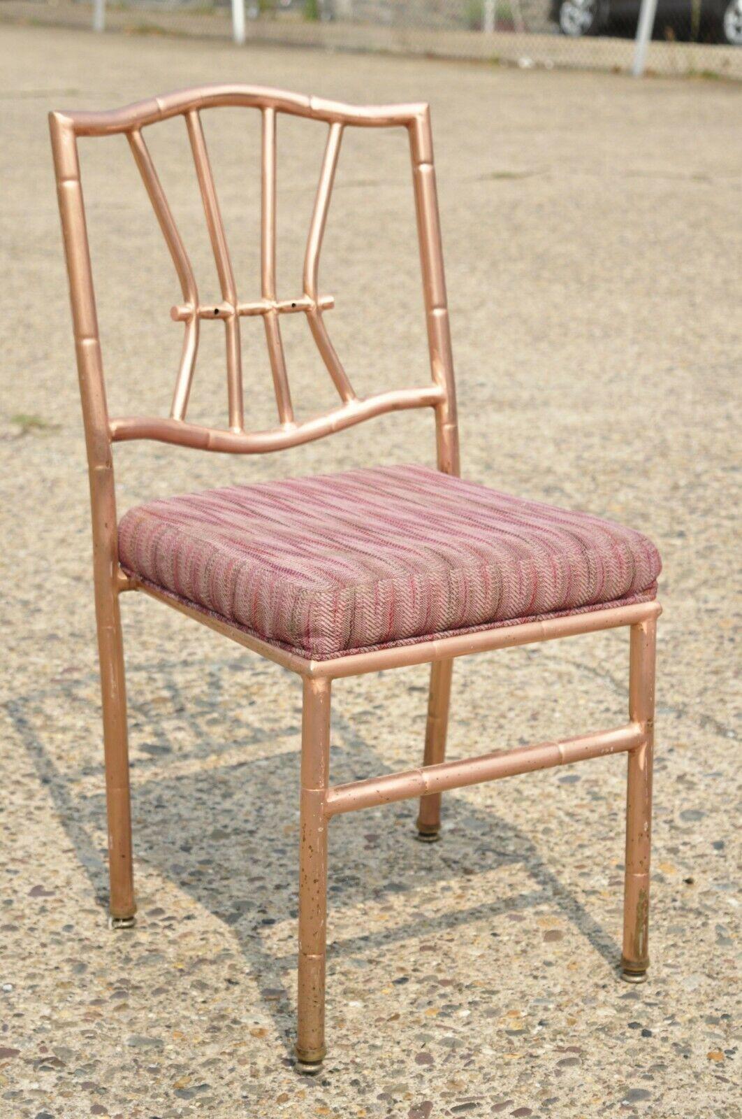 Shelby Williams Faux Bamboo Pink Rose Gold Upholstered Banquet Dining Chairs In Good Condition For Sale In Philadelphia, PA