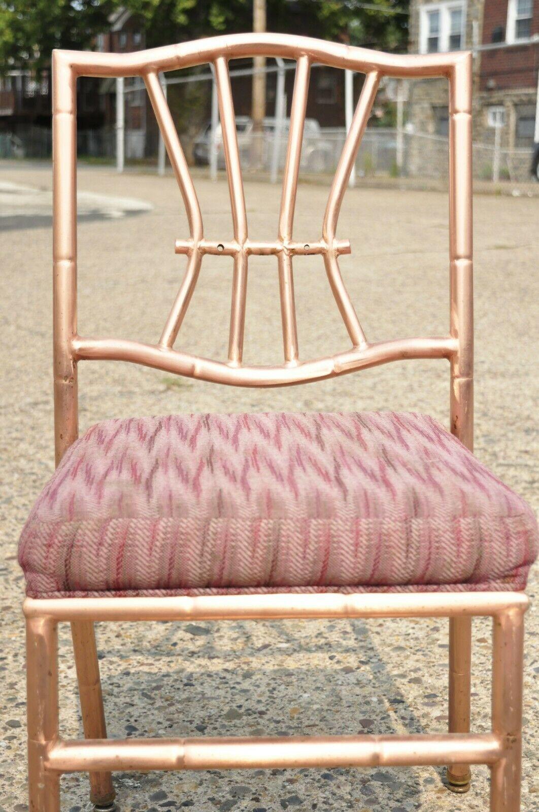 Late 20th Century Shelby Williams Faux Bamboo Pink Rose Gold Upholstered Banquet Dining Chairs For Sale