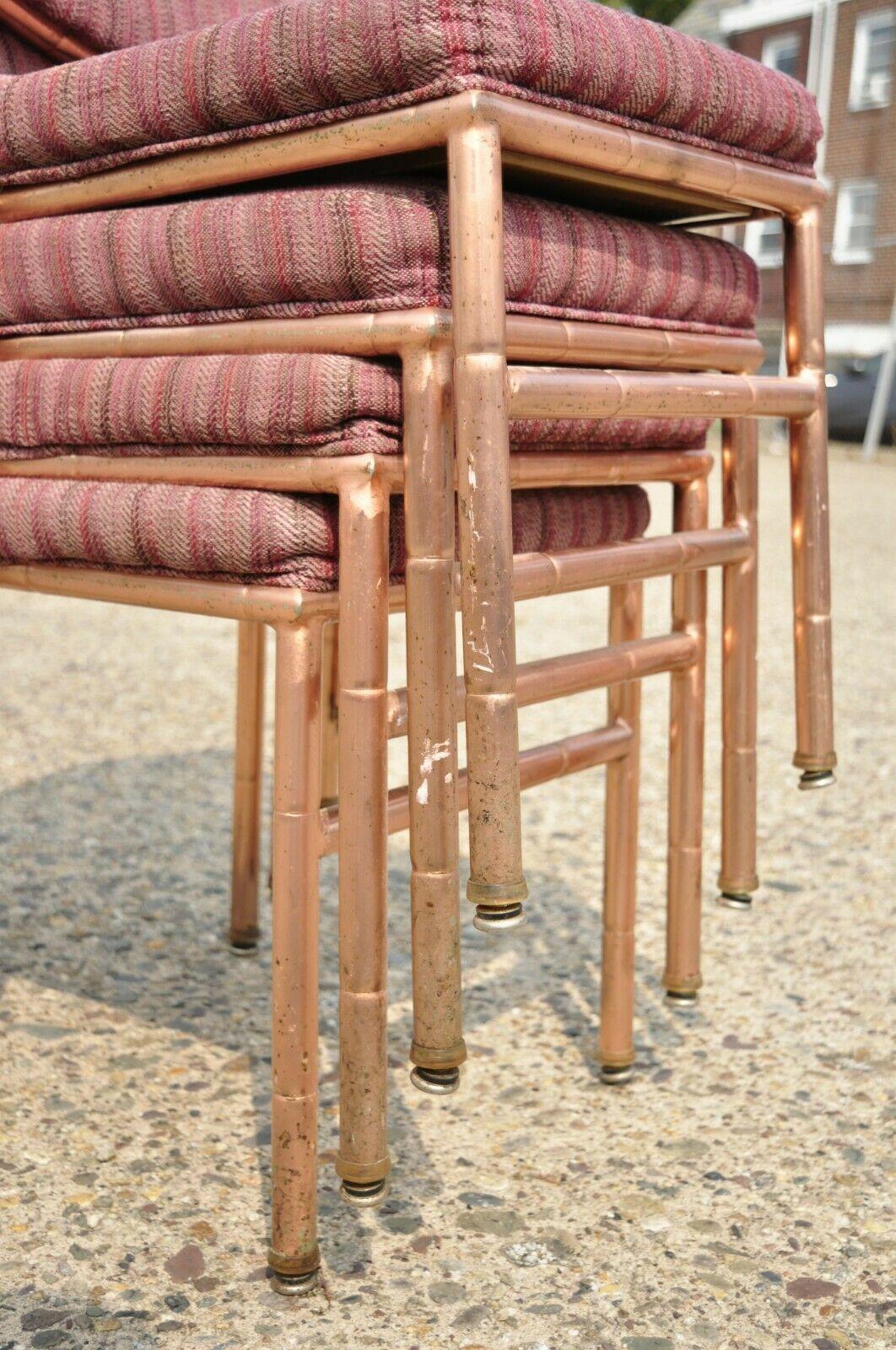 Shelby Williams Faux Bamboo Pink Rose Gold Upholstered Banquet Dining Chairs In Good Condition In Philadelphia, PA