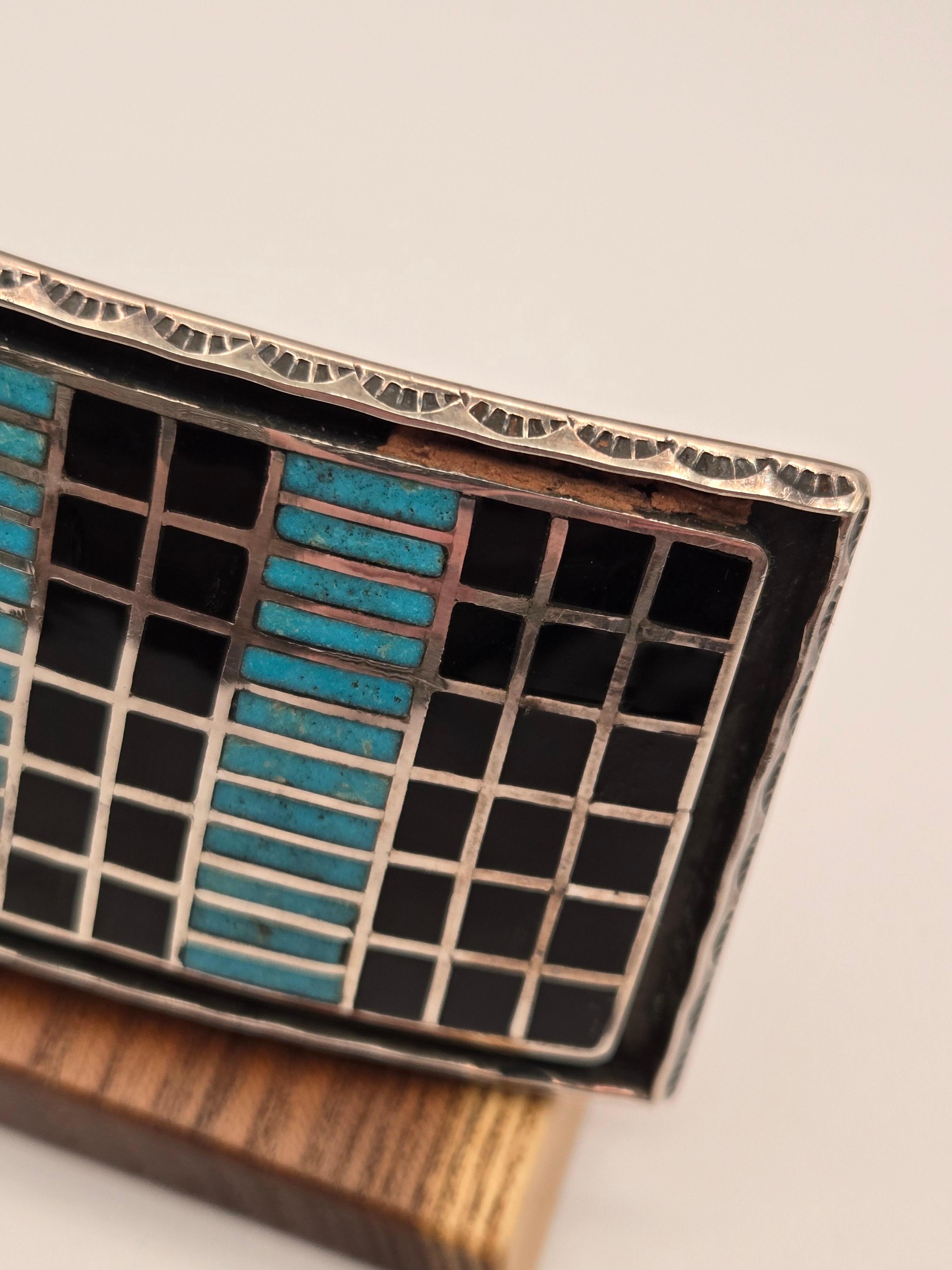 Nero Fibbia da cintura Sheldon & Nancy Zuni New Mexico in argento, onice e turchese in vendita