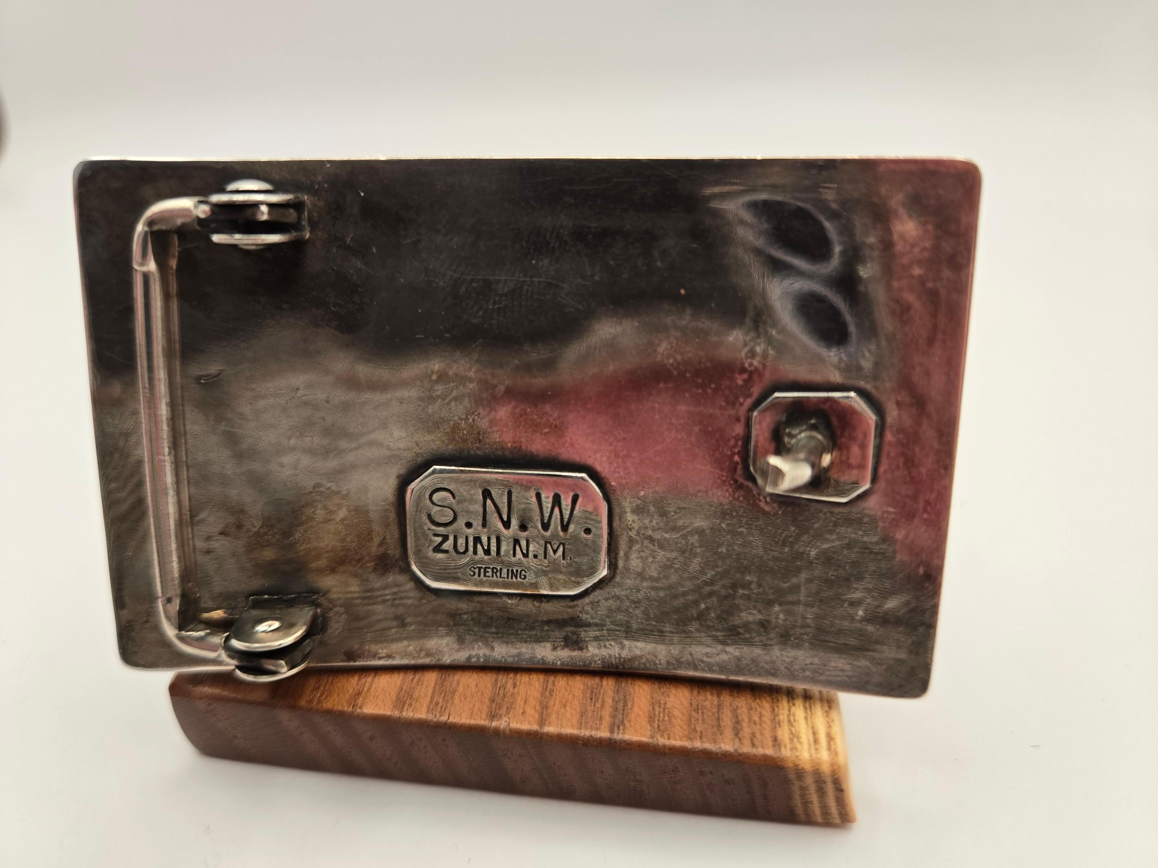 Fibbia da cintura Sheldon & Nancy Zuni New Mexico in argento, onice e turchese in vendita 1