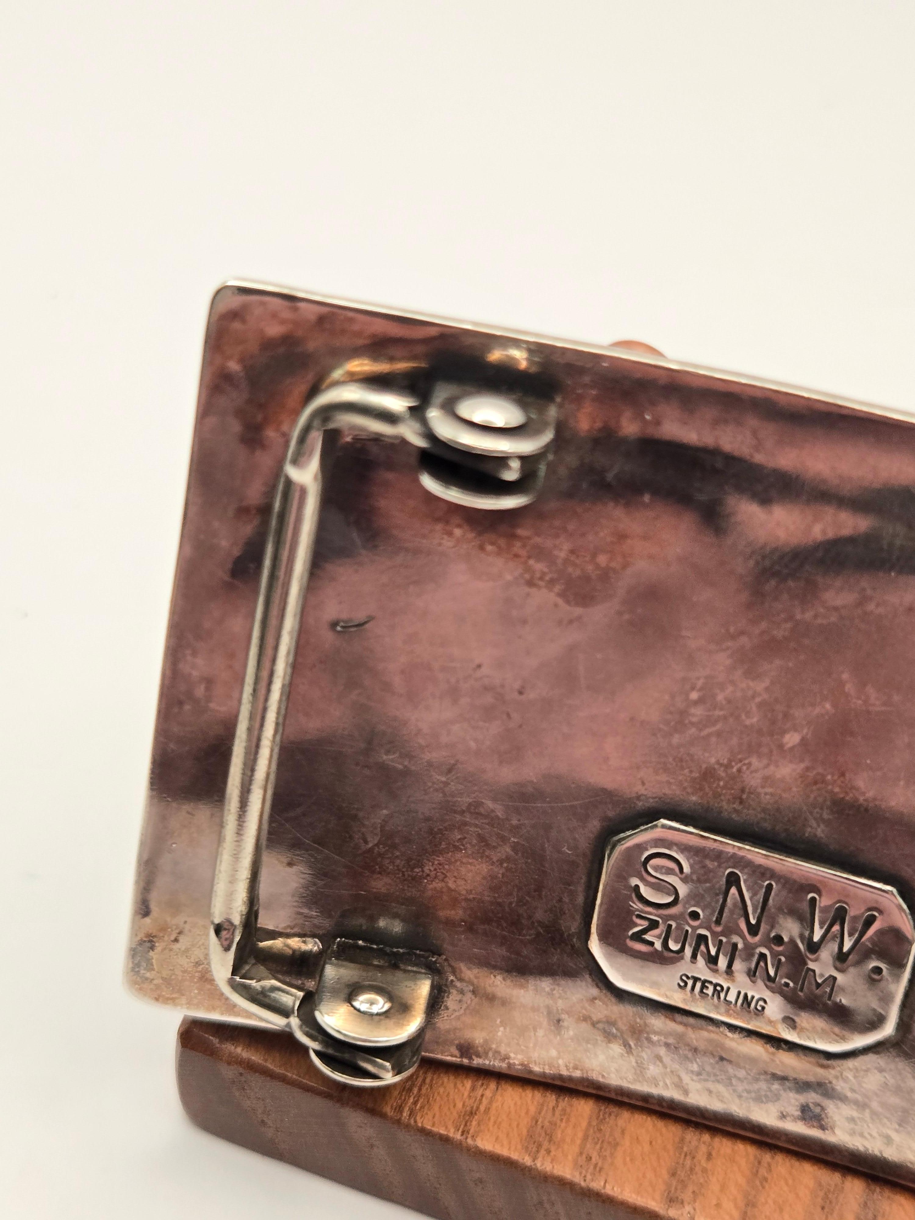 Fibbia da cintura Sheldon & Nancy Zuni New Mexico in argento, onice e turchese in vendita 3