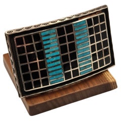 Sheldon & Nancy Zuni New Mexico Sterling Silver, Onyx, and Turquoise Belt Buckle