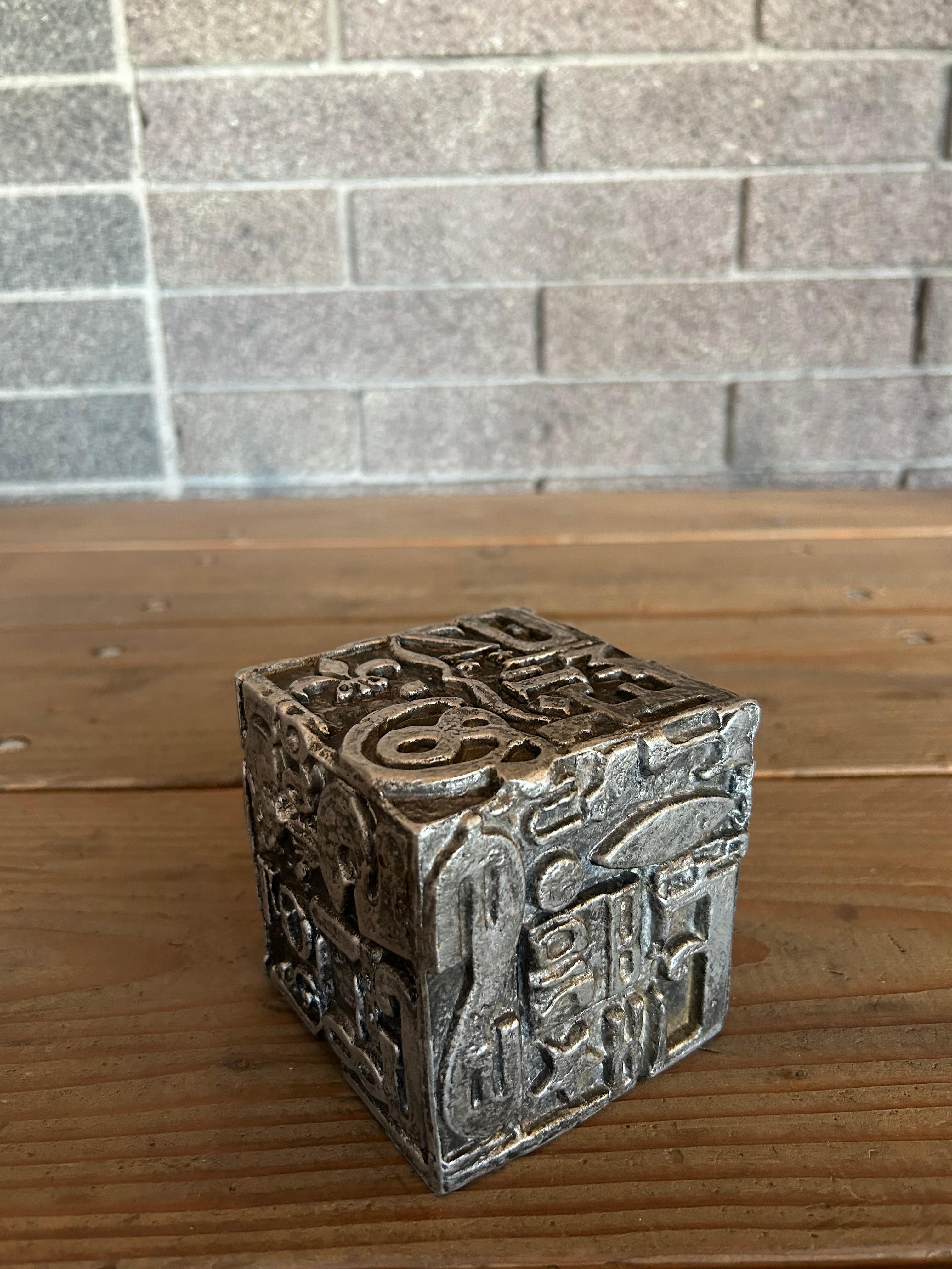 Mid-Century Modern Text Cube Sculpture Sheldon Rose, 1970's For Sale