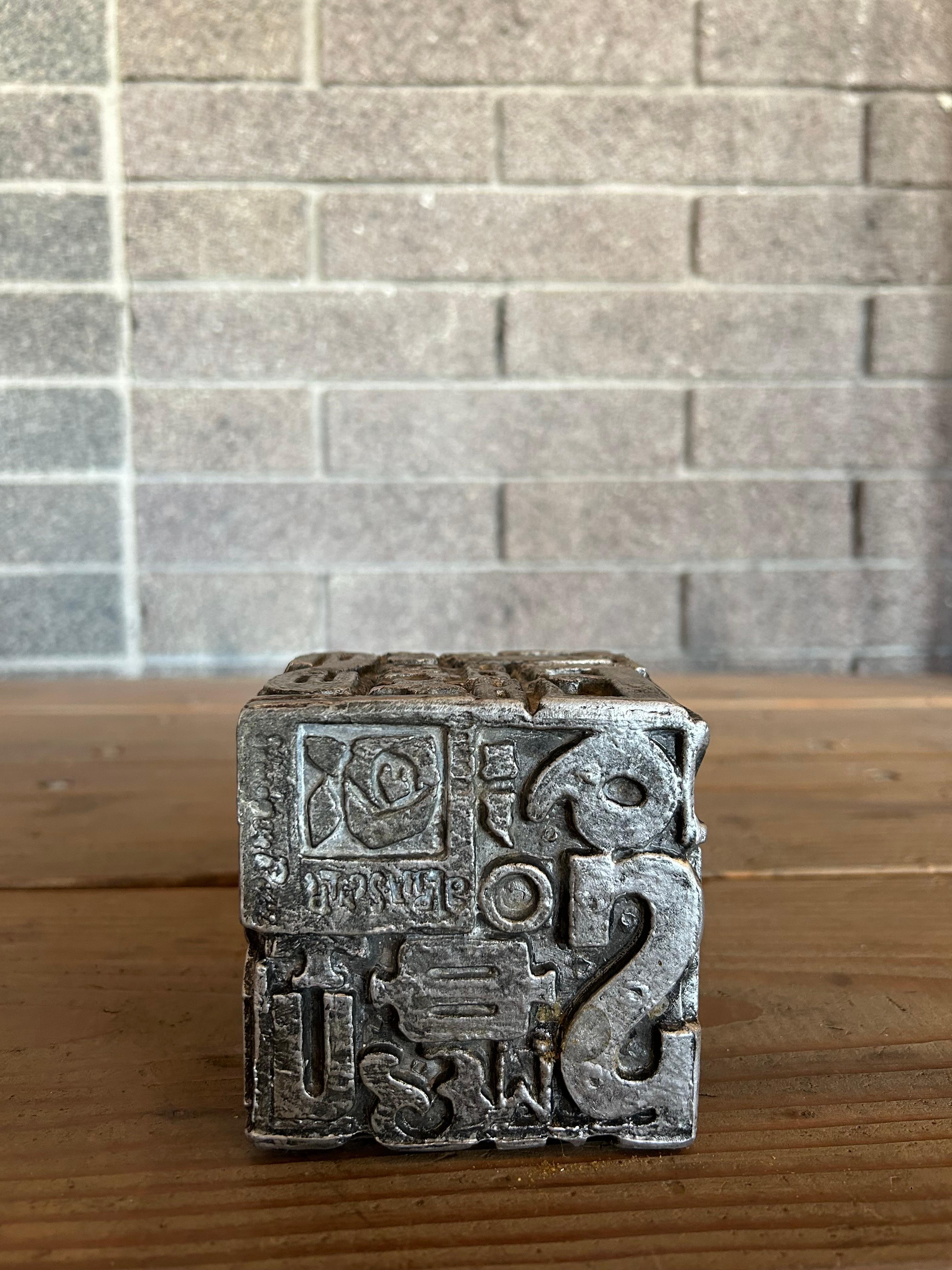 American Text Cube Sculpture Sheldon Rose, 1970's For Sale
