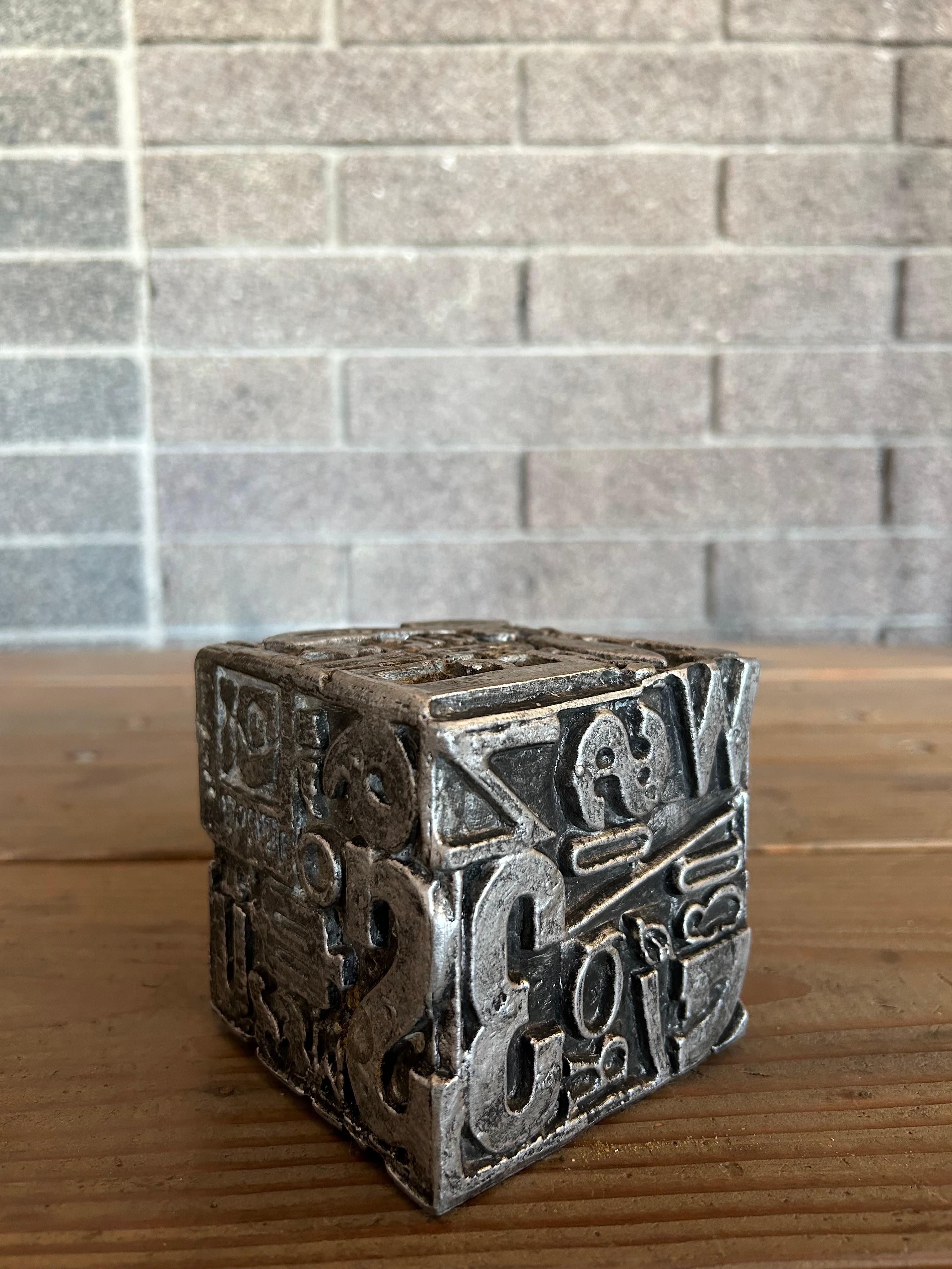 Text Cube Sculpture Sheldon Rose, 1970's In Good Condition For Sale In Phoenix, AZ