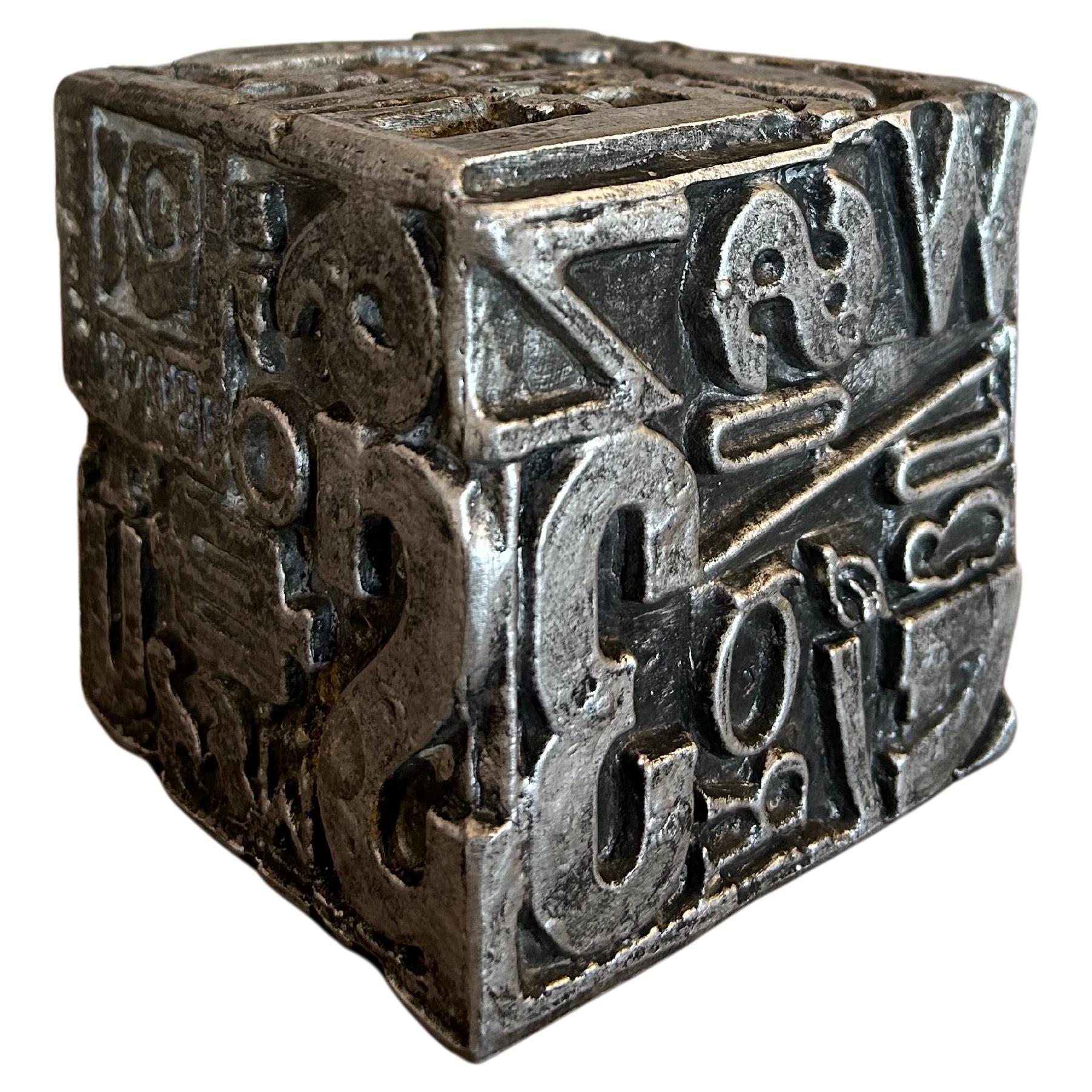 Text Cube Sculpture Sheldon Rose, 1970's For Sale