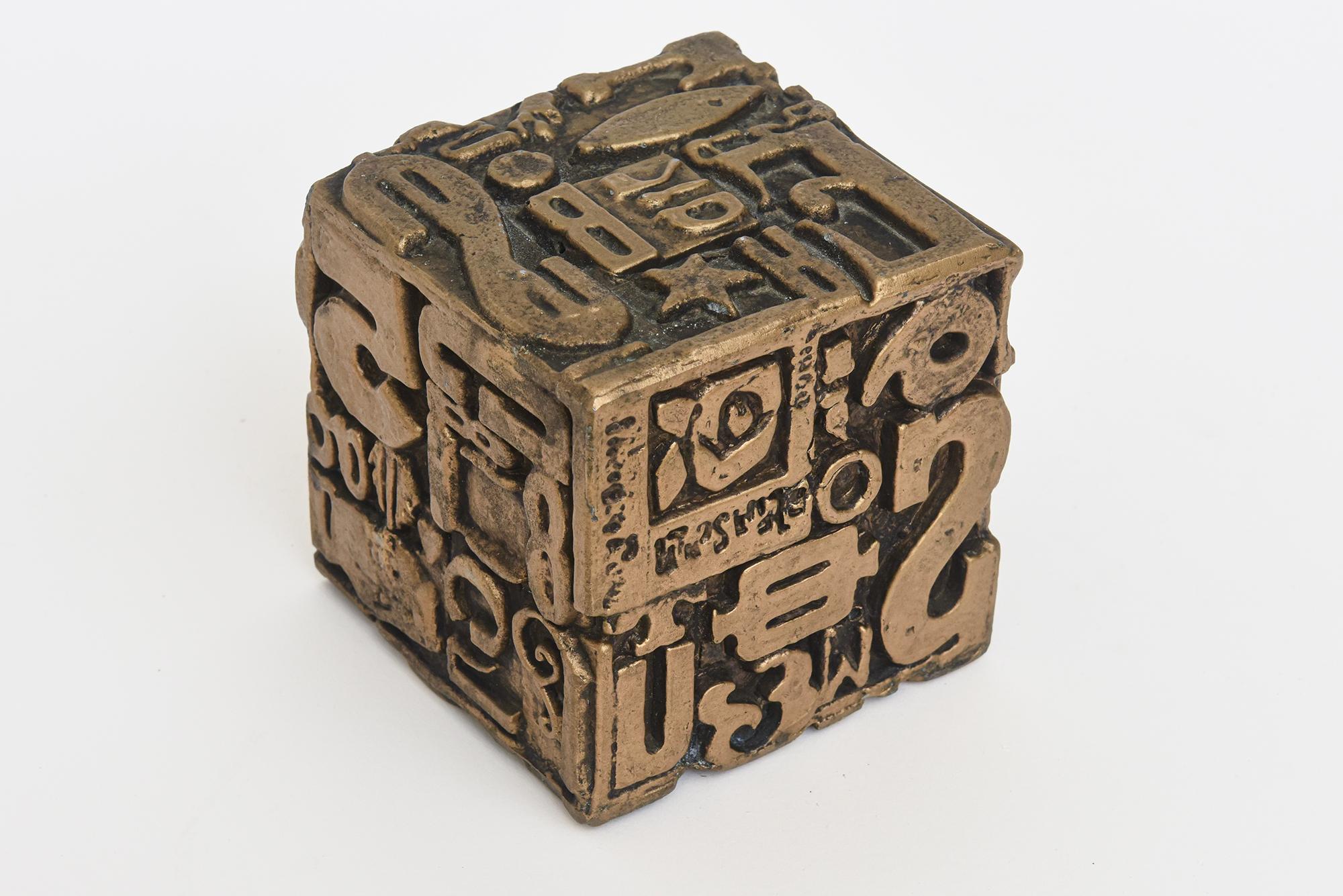 Sheldon Rose Vintage Alpha Typographic Cube Sculpture Mixed Media In Good Condition For Sale In North Miami, FL