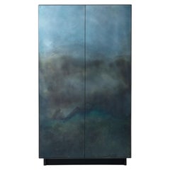 Shelf Cabinet, Oxidized Ombré Stainless Steel design, Oak interior, Italy