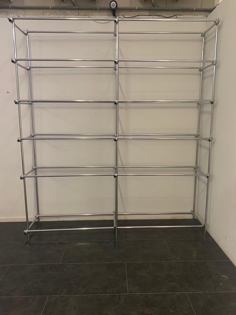 Chrome tubular shelf with metal clamps from S.B.E., 1960s. Lattice shelving with tubular elements connected by clamps. Measure h280x250x55 available with elements for width 35 more than good conditions