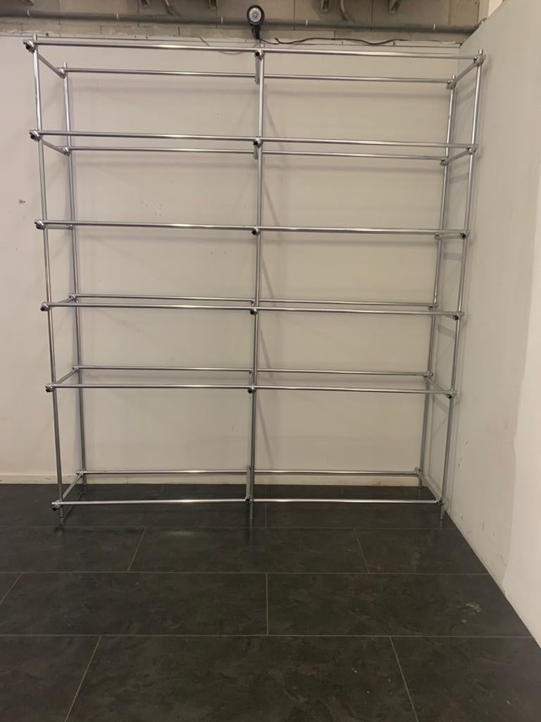 Italian Shelf in Tubular Chrome with Metal Clamps from S.B.E., 1960s For Sale