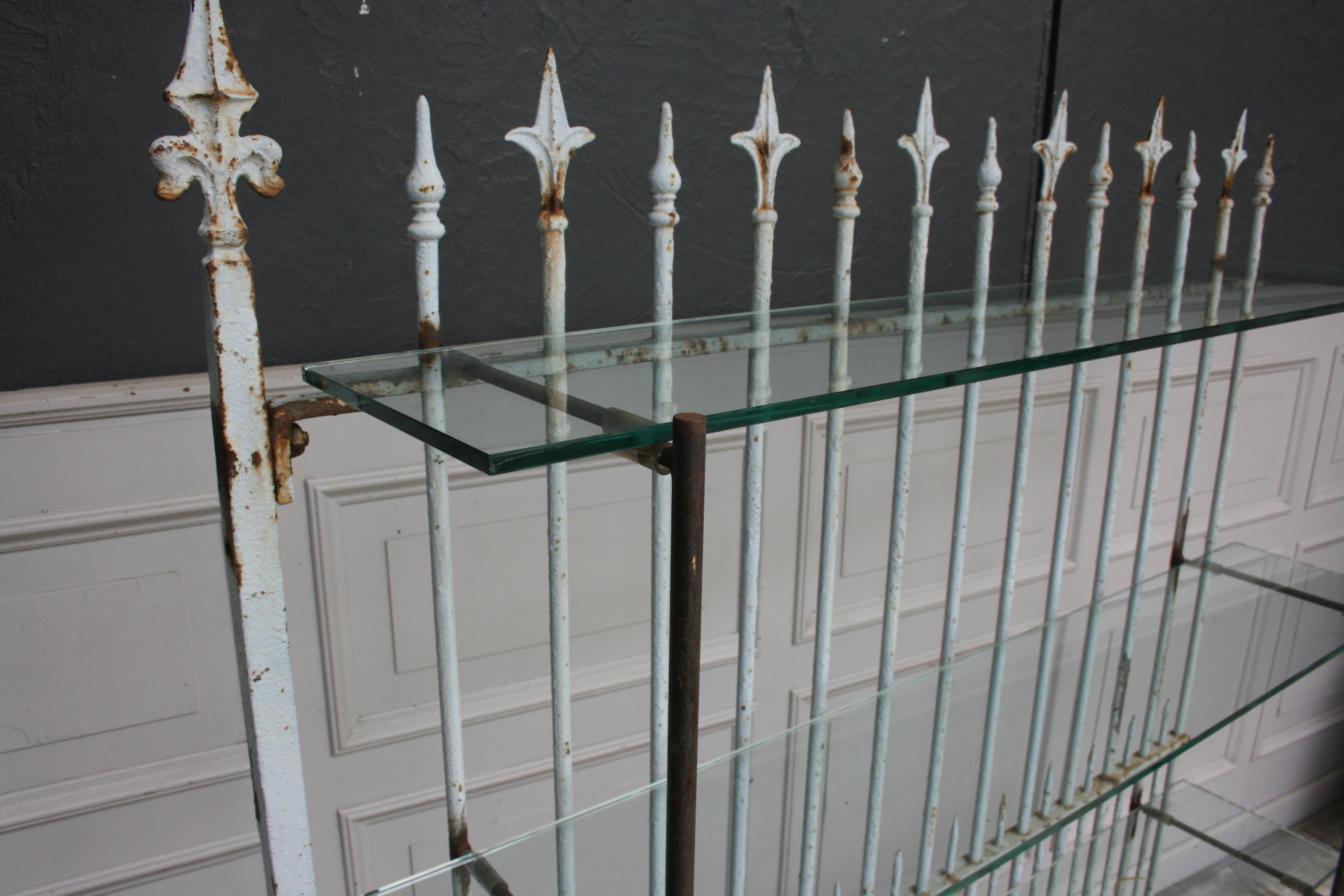 Shelf Made of Old Fence Part with Glass Shelves For Sale 4