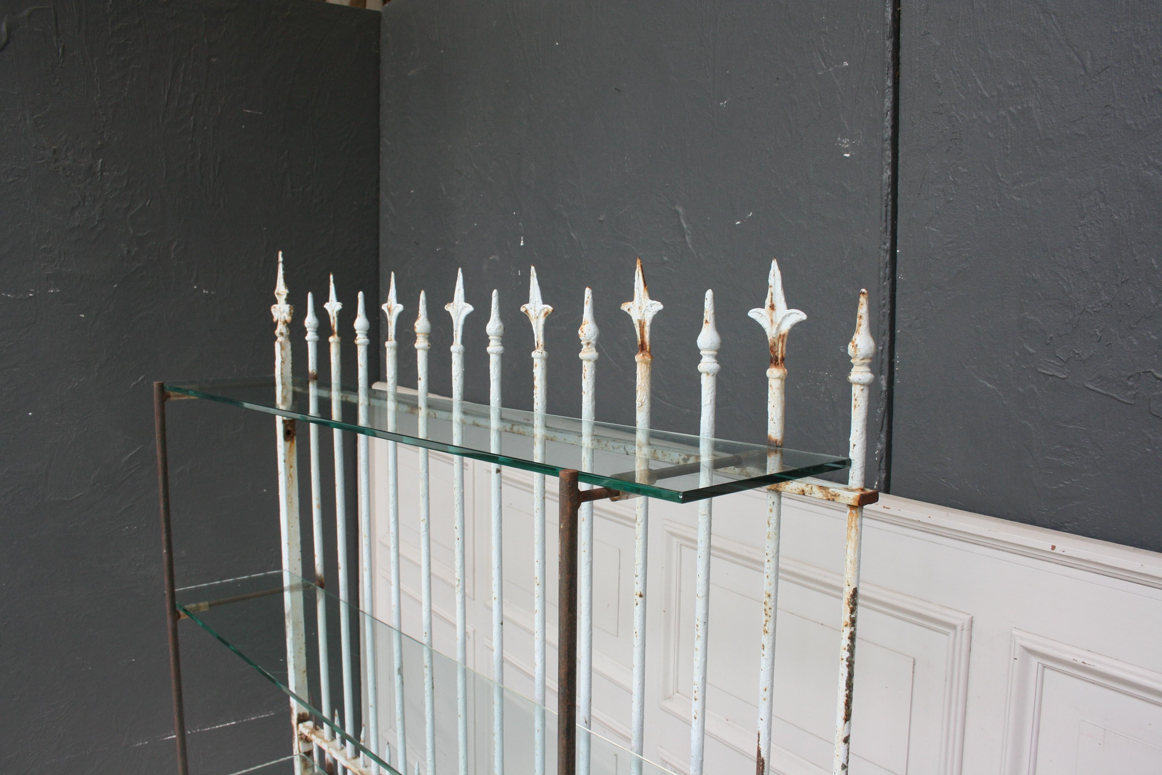 Shelf Made of Old Fence Part with Glass Shelves For Sale 6