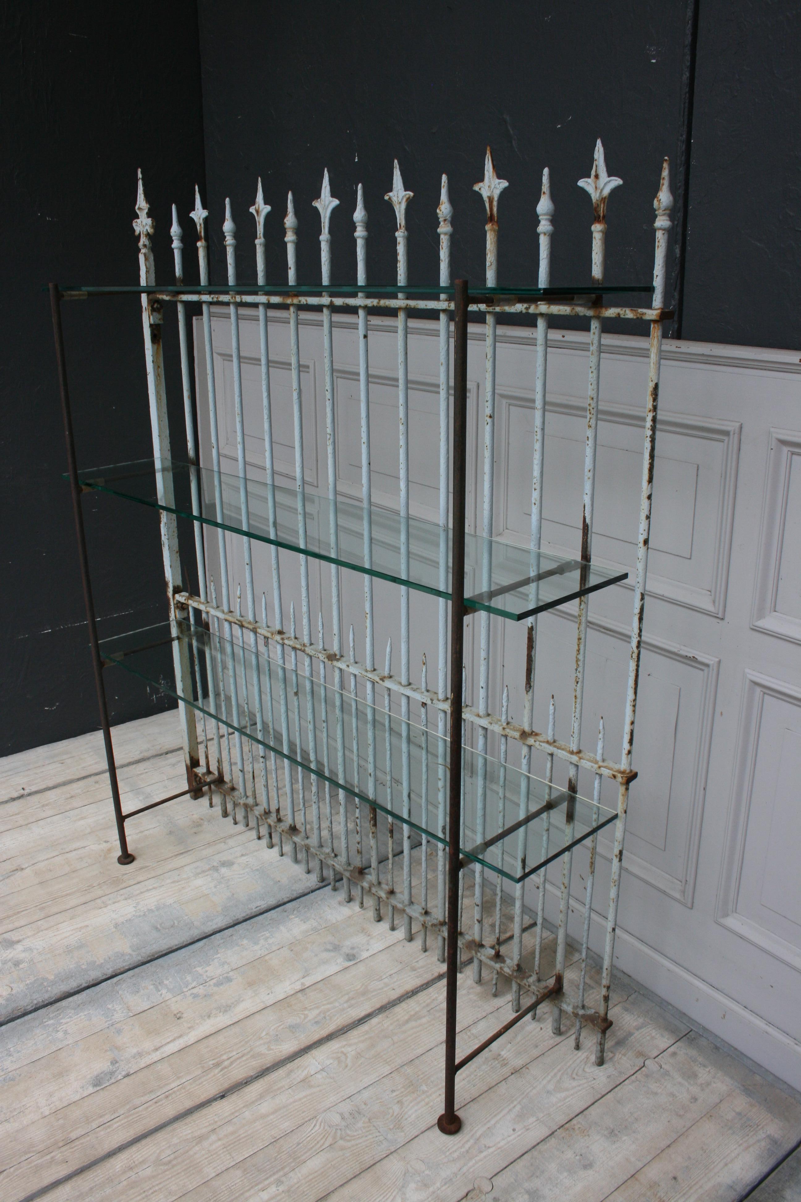 Shelf Made of Old Fence Part with Glass Shelves For Sale 7