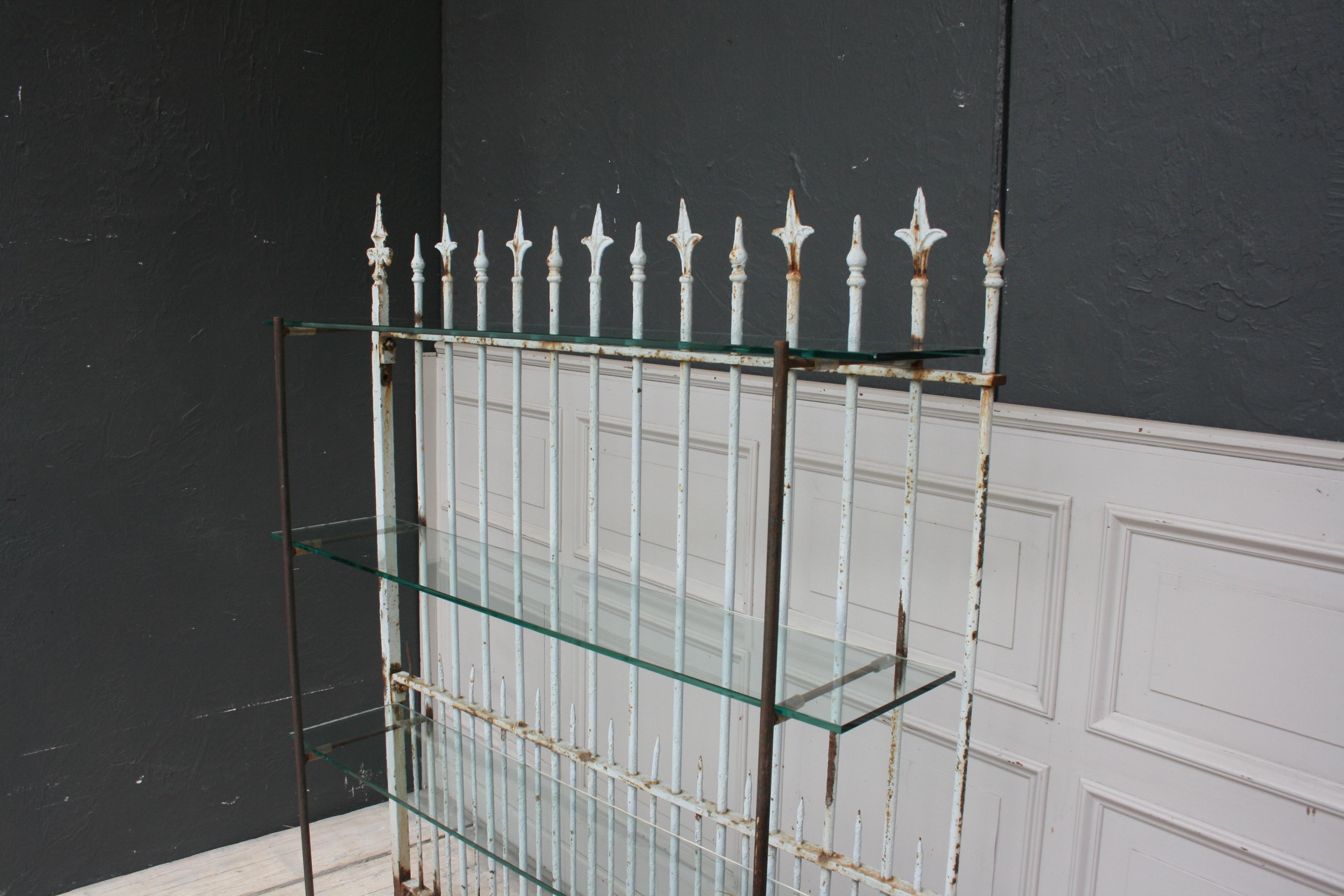 Shelf Made of Old Fence Part with Glass Shelves For Sale 8