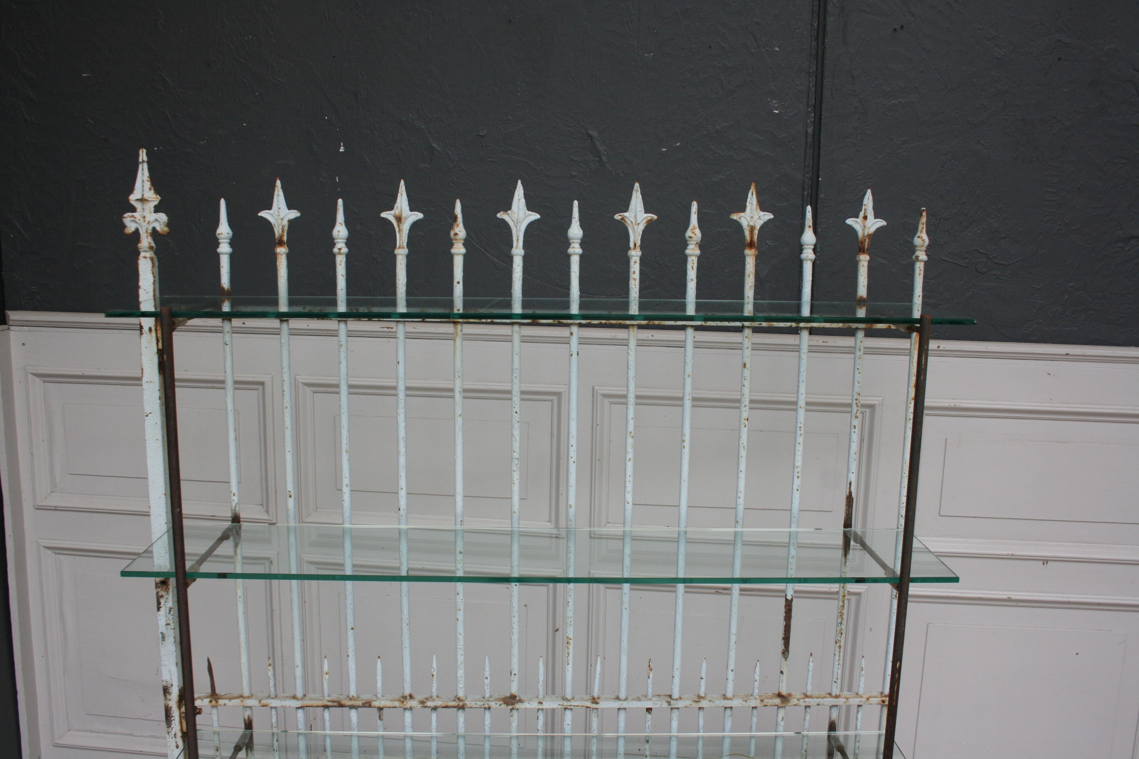 Shelf Made of Old Fence Part with Glass Shelves For Sale 9