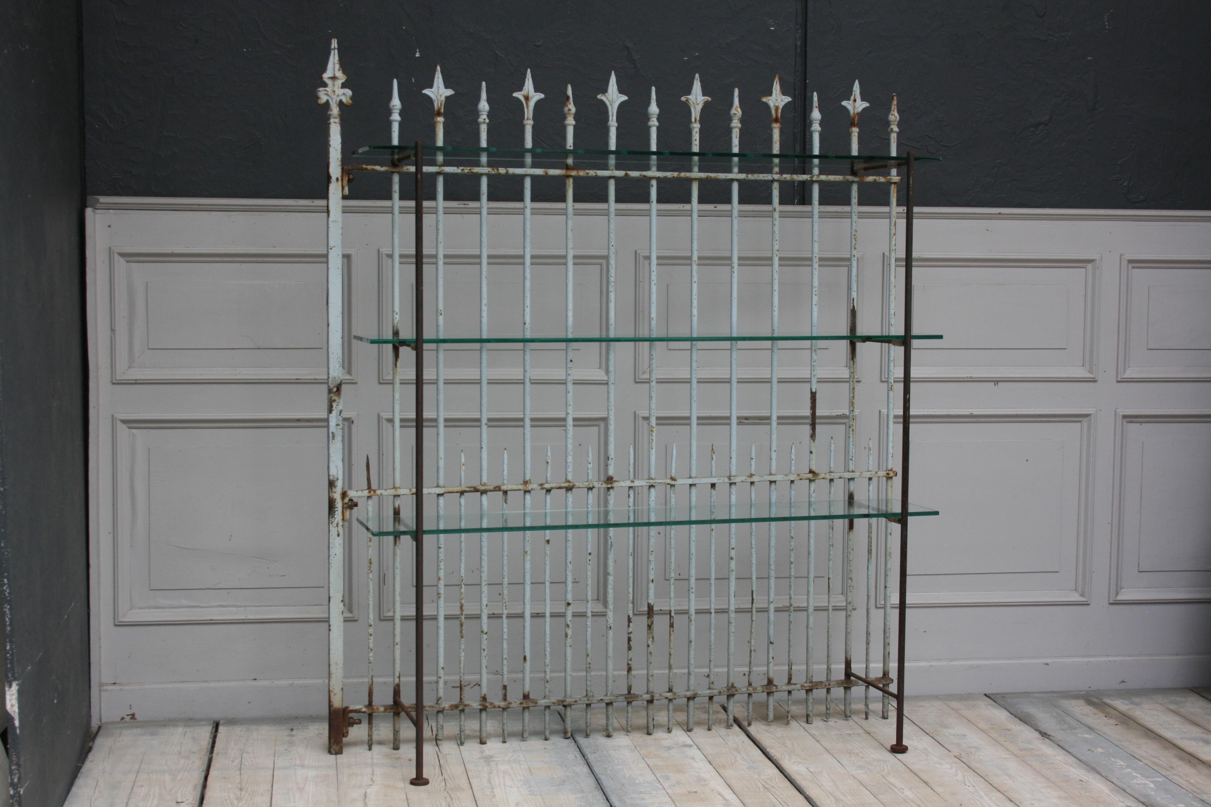 20th Century Shelf Made of Old Fence Part with Glass Shelves For Sale