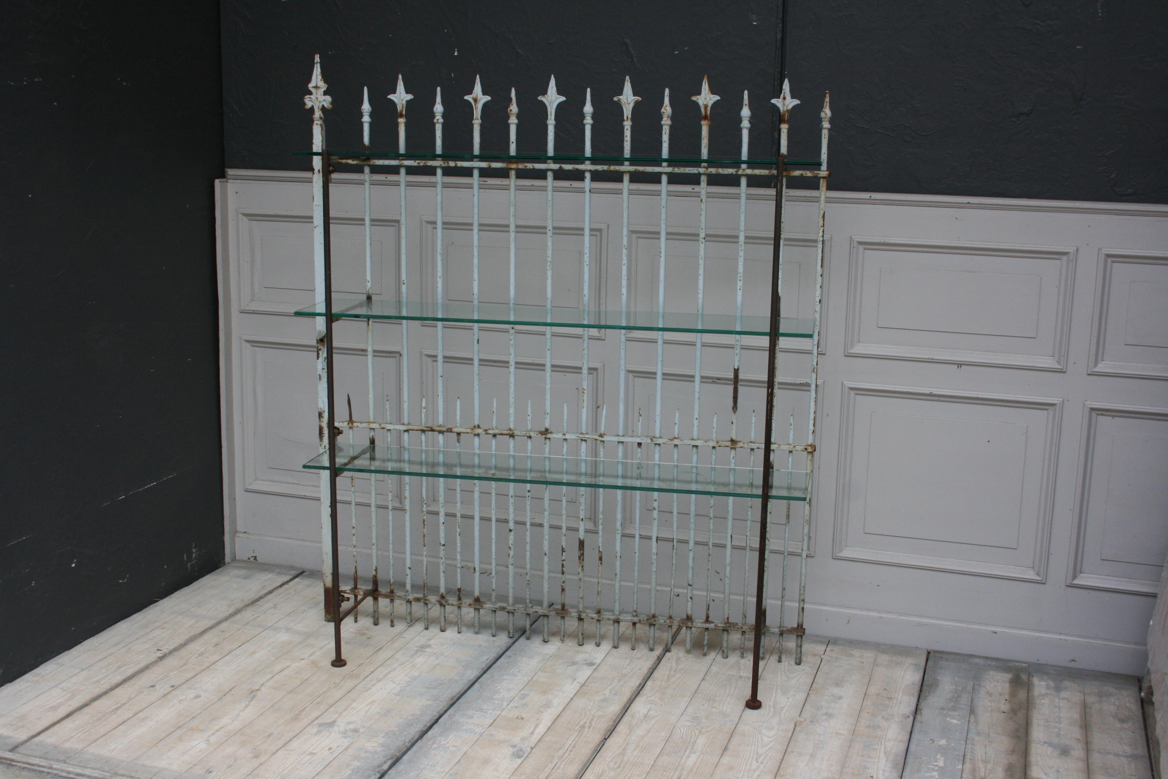 Shelf Made of Old Fence Part with Glass Shelves For Sale 1