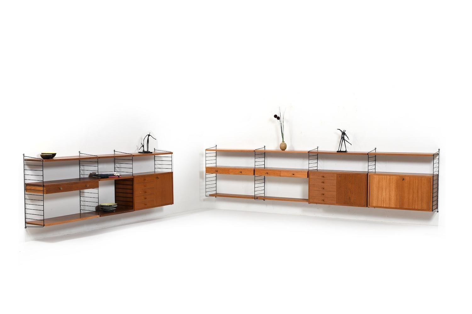 Teak shelf system by Kajsa & Nils Nisse Strinning for String, 1950s. Made in teak. Model 