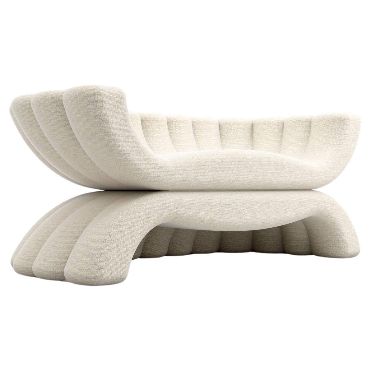 Shell 2S Sofa - Modern Handcrafted Two Seat Sofa Upholstered in White Fabric