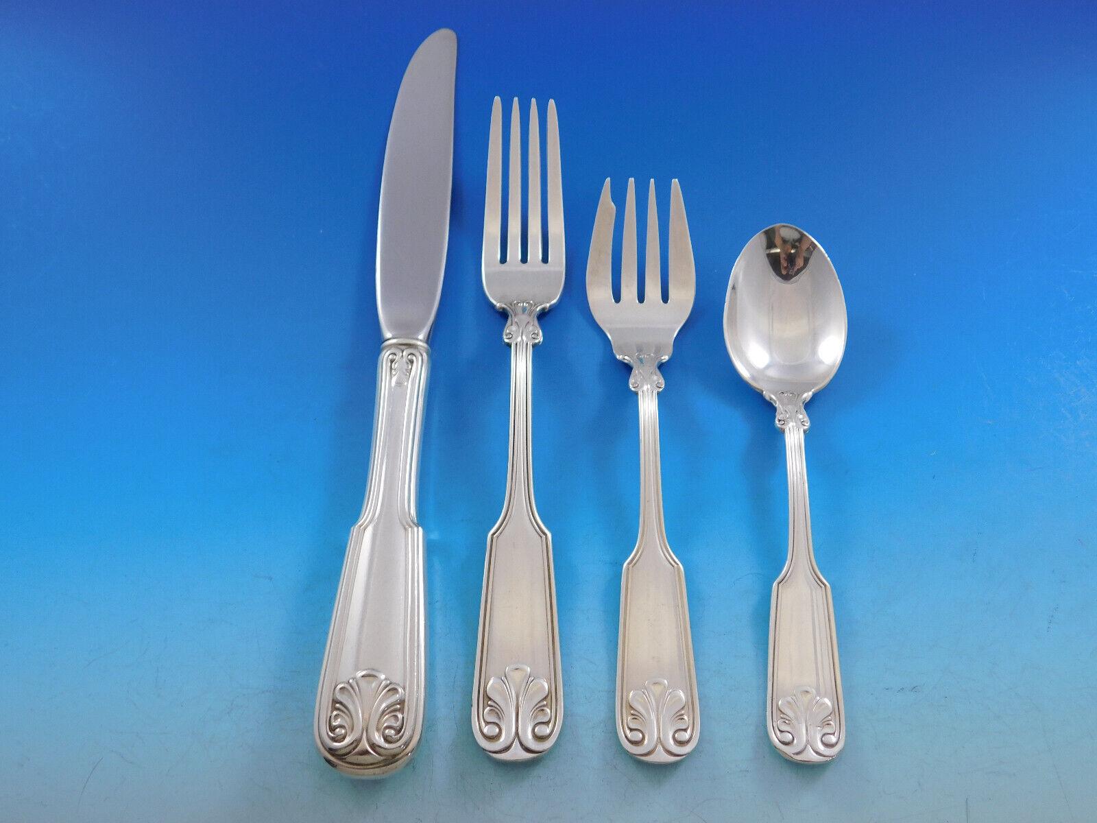 Shell Aka Hampton by Gorham Sterling Silver Flatware Set for 12 Service 60 Pcs In Excellent Condition For Sale In Big Bend, WI