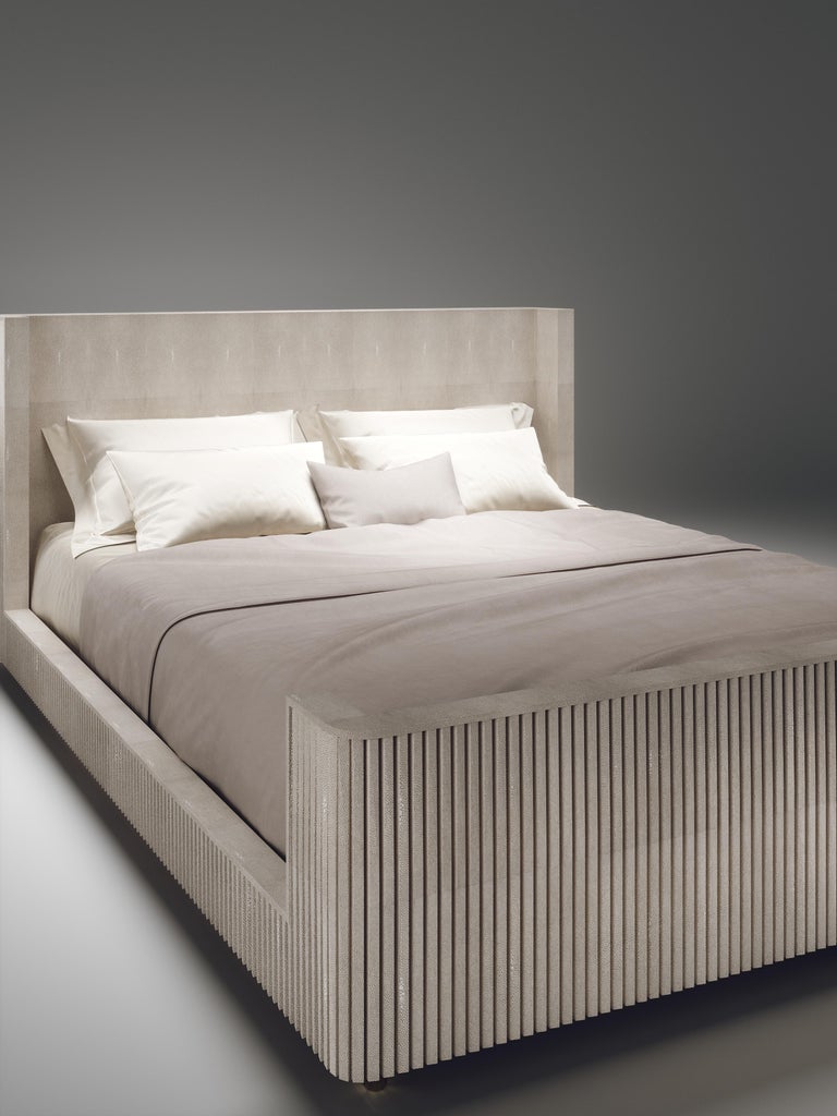 Shell and Brass Bed Frame with Geometric Fluted Details by R&Y Augousti