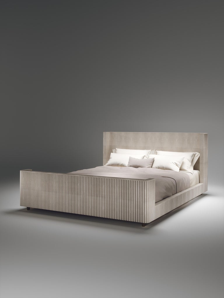 Shell and Brass Bed Frame with Geometric Fluted Details by R&Y Augousti