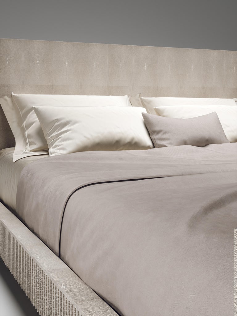 Shell and Brass Bed Frame with Geometric Fluted Details by R&Y Augousti