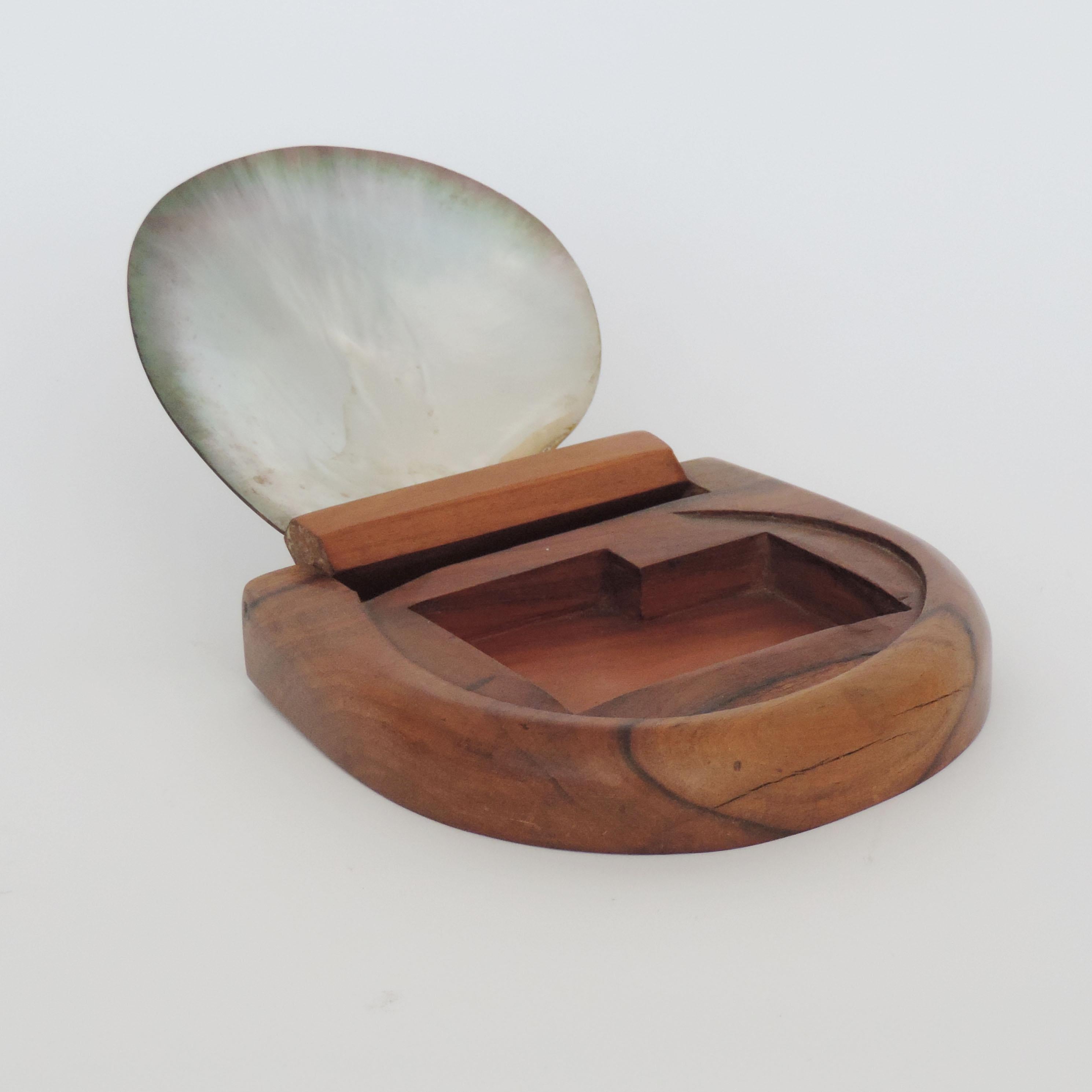Mid-Century Modern Shell and Carved Wooden Box in the Style of Alexandre Noll, France, 1950s