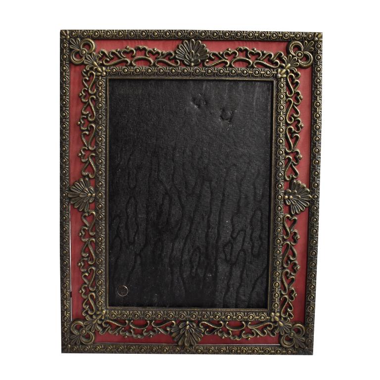 Victorian Shell and Heart Motif Bronze and Silk Maroon Photo Frame