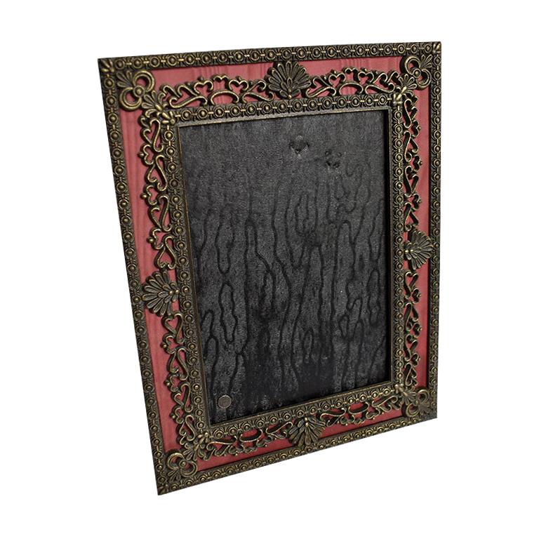 Shell and Heart Motif Bronze and Silk Maroon Photo Frame