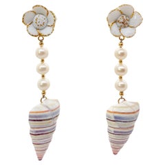 Boucles d'oreilles pendantes en coquillages et perles