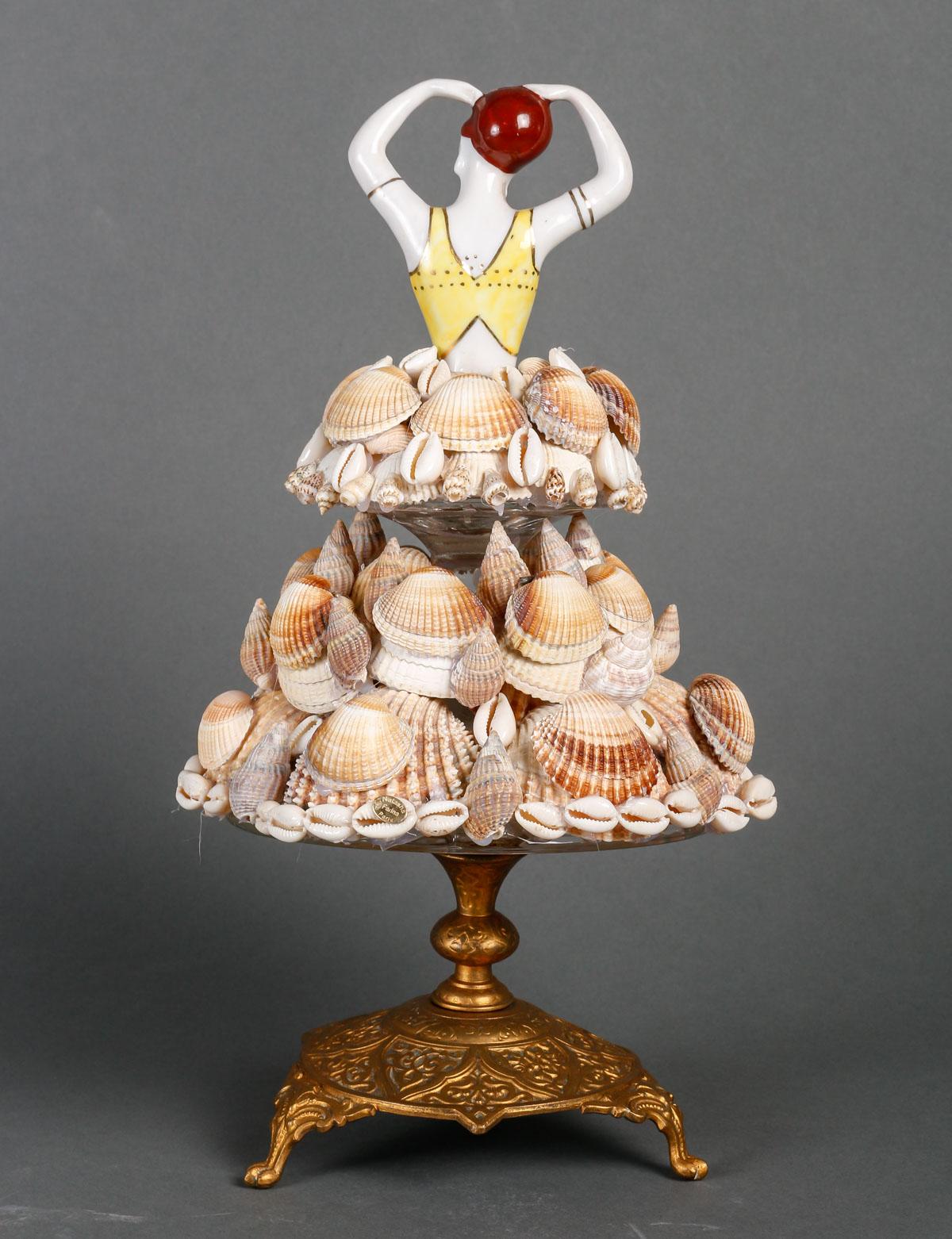 French Shell and Porcelain Sculpture, 20th Century. For Sale
