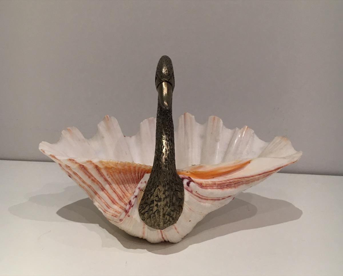 Neoclassical Shell and Silver Plated Swan, circa 1970