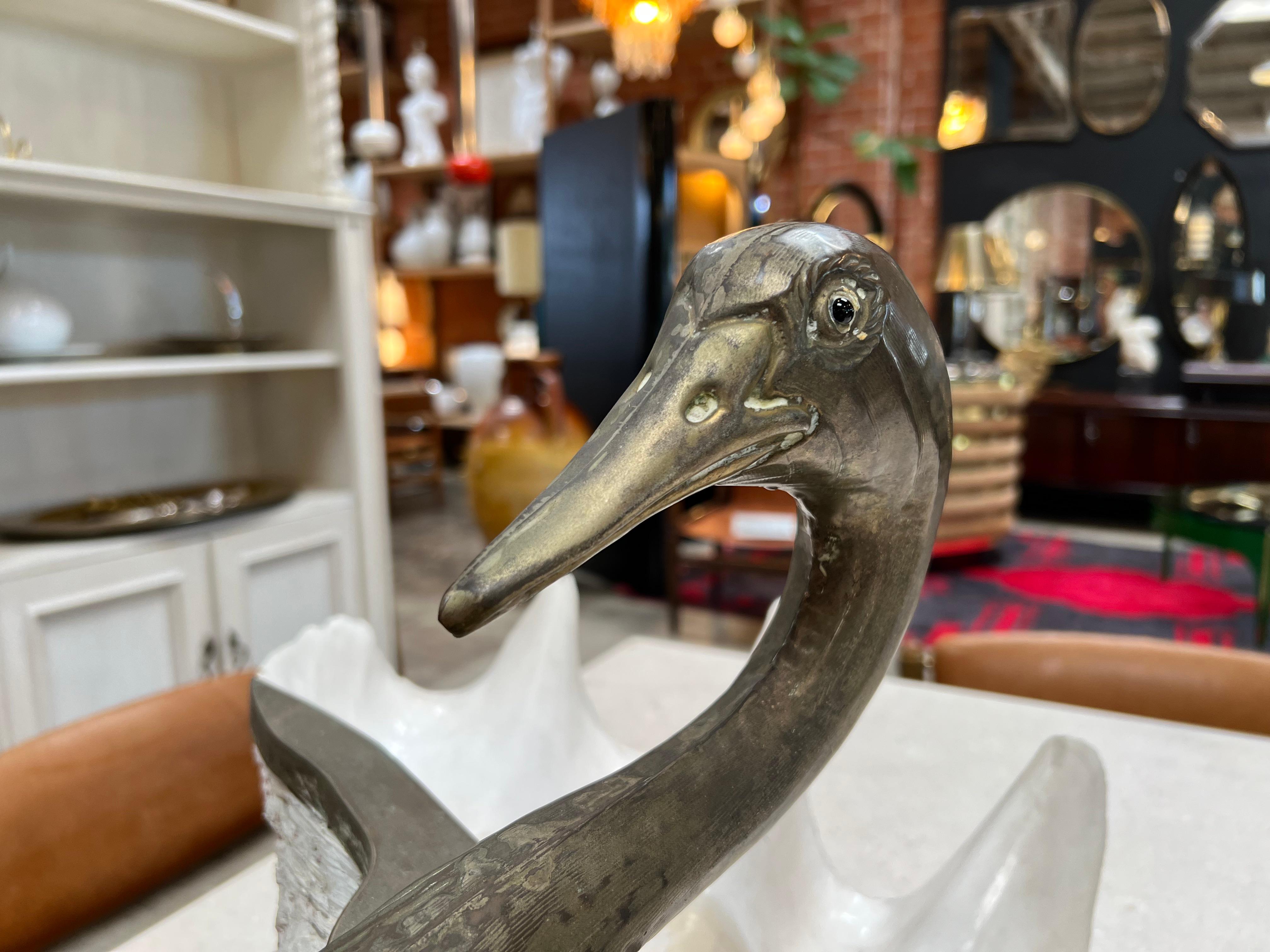 Shell and Silvered Brass Duck Shaped Trinket-Bowl, Italy, circa 1970 In Good Condition For Sale In Los Angeles, CA