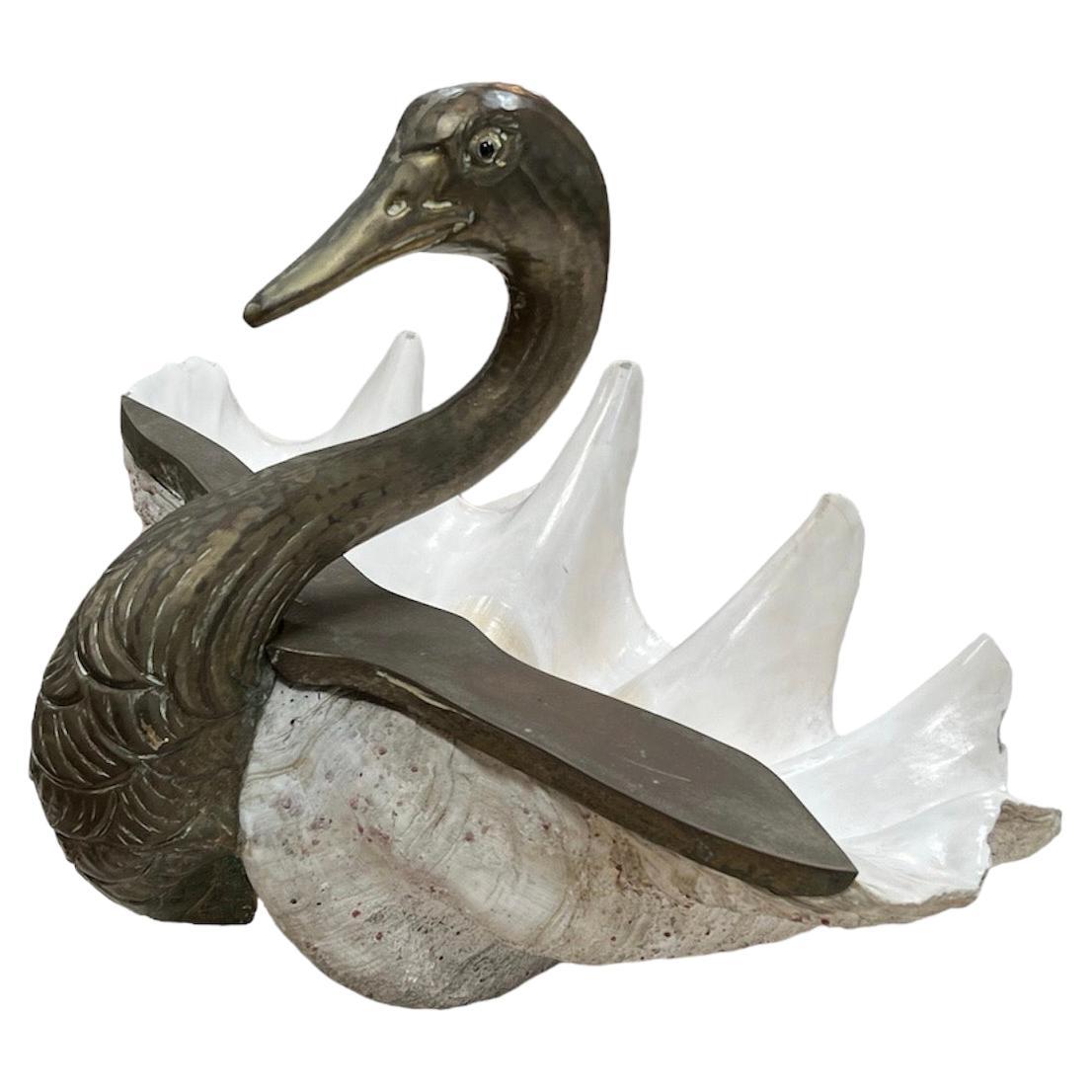 Shell and Silvered Brass Duck Shaped Trinket-Bowl, Italy, circa 1970 For Sale