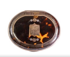 Shell and Sterling Silver Snuff Box, Late 19th c.