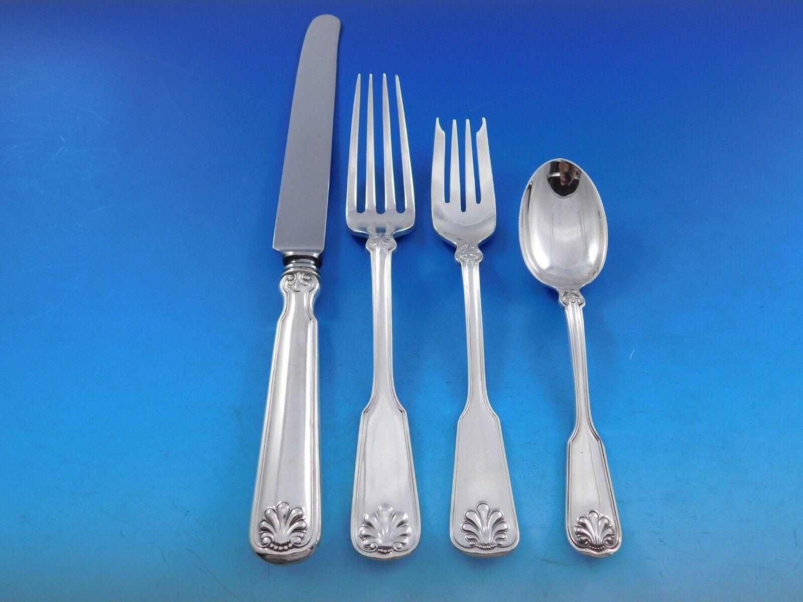 Set di posate in argento Sterling Shell and Thread by Tiffany 8 Servizio 88 pezzi Cena In condizioni ottime in vendita a Big Bend, WI